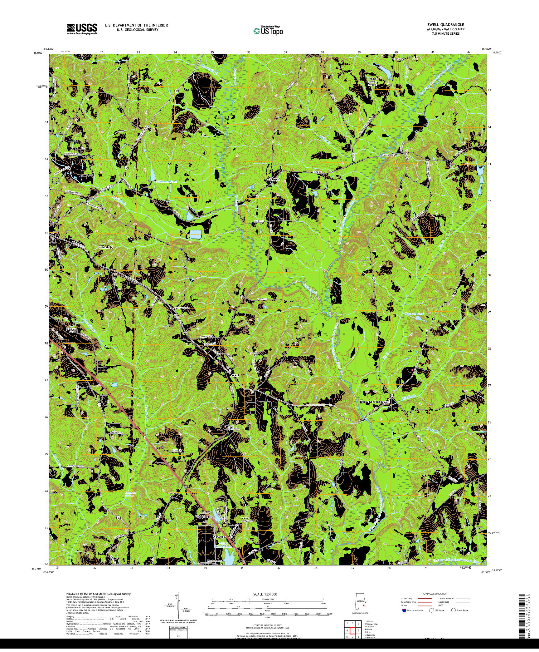 USGS US TOPO 7.5-MINUTE MAP FOR EWELL, AL 2020