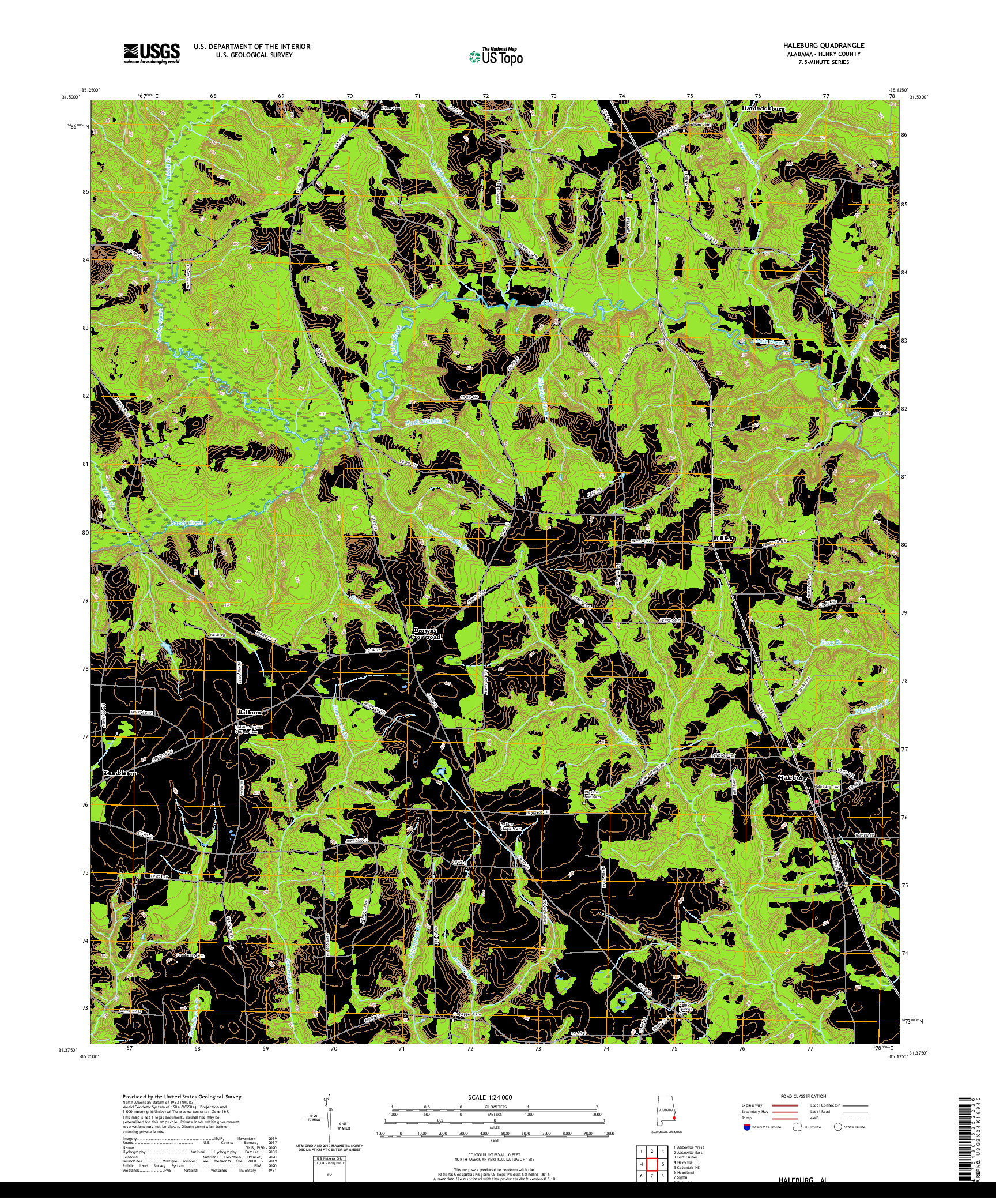 USGS US TOPO 7.5-MINUTE MAP FOR HALEBURG, AL 2020