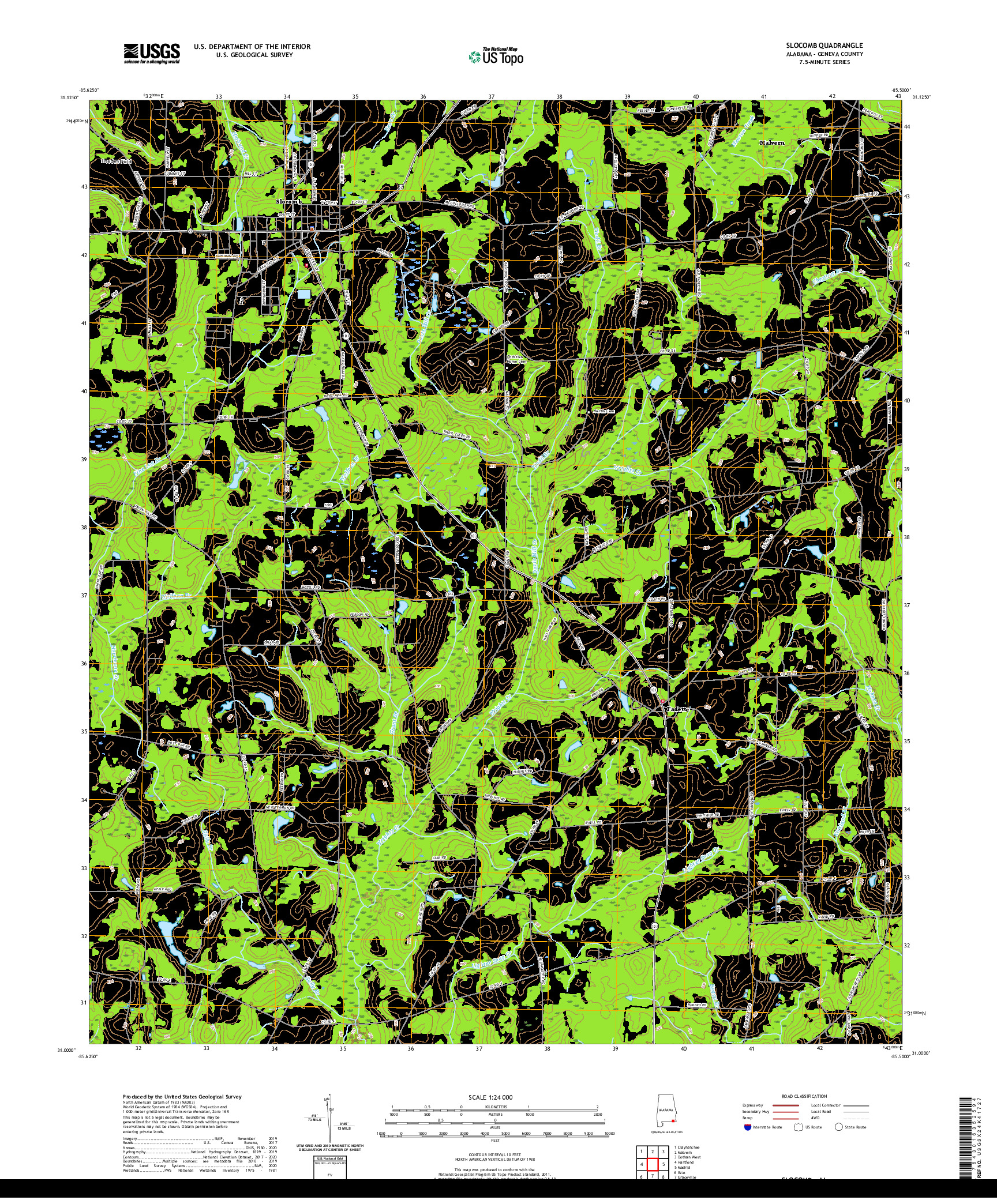 USGS US TOPO 7.5-MINUTE MAP FOR SLOCOMB, AL 2020