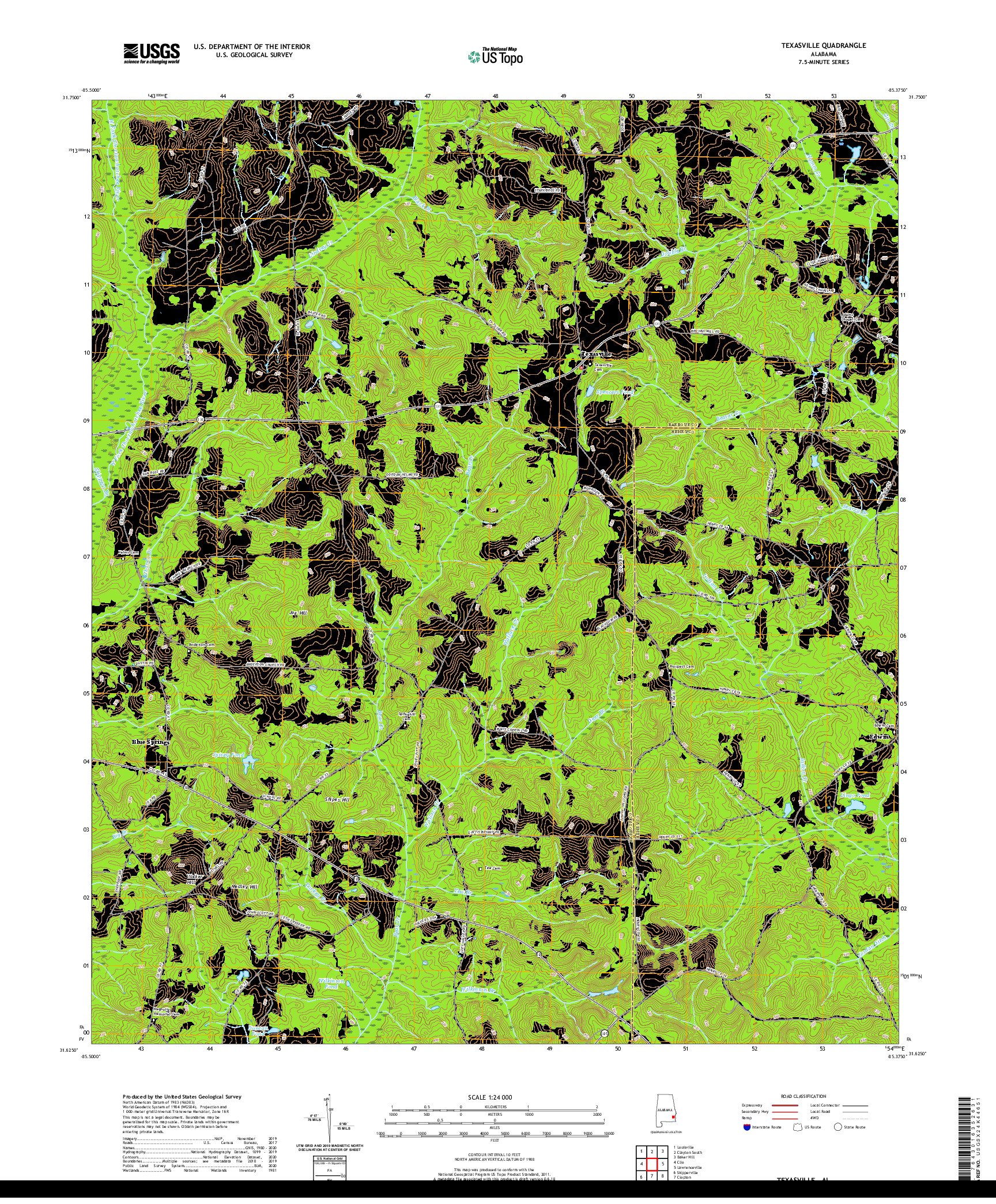 USGS US TOPO 7.5-MINUTE MAP FOR TEXASVILLE, AL 2020