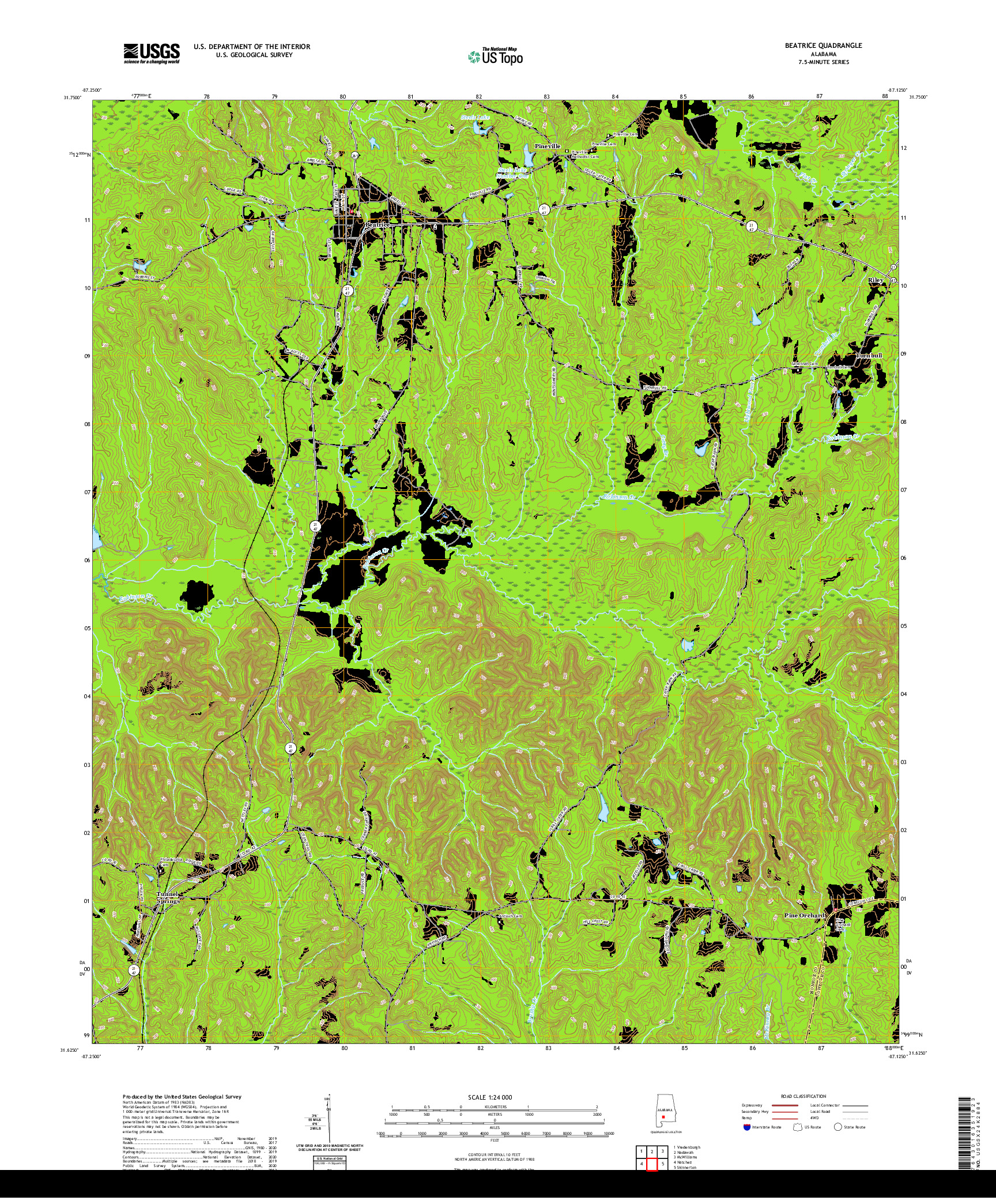 USGS US TOPO 7.5-MINUTE MAP FOR BEATRICE, AL 2020