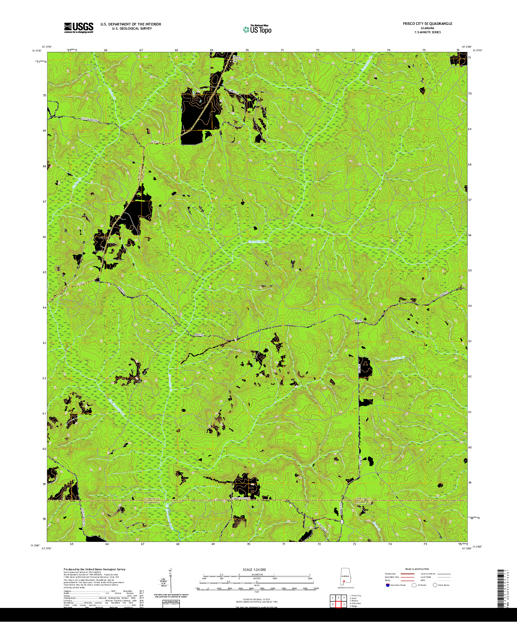 USGS US TOPO 7.5-MINUTE MAP FOR FRISCO CITY SE, AL 2020