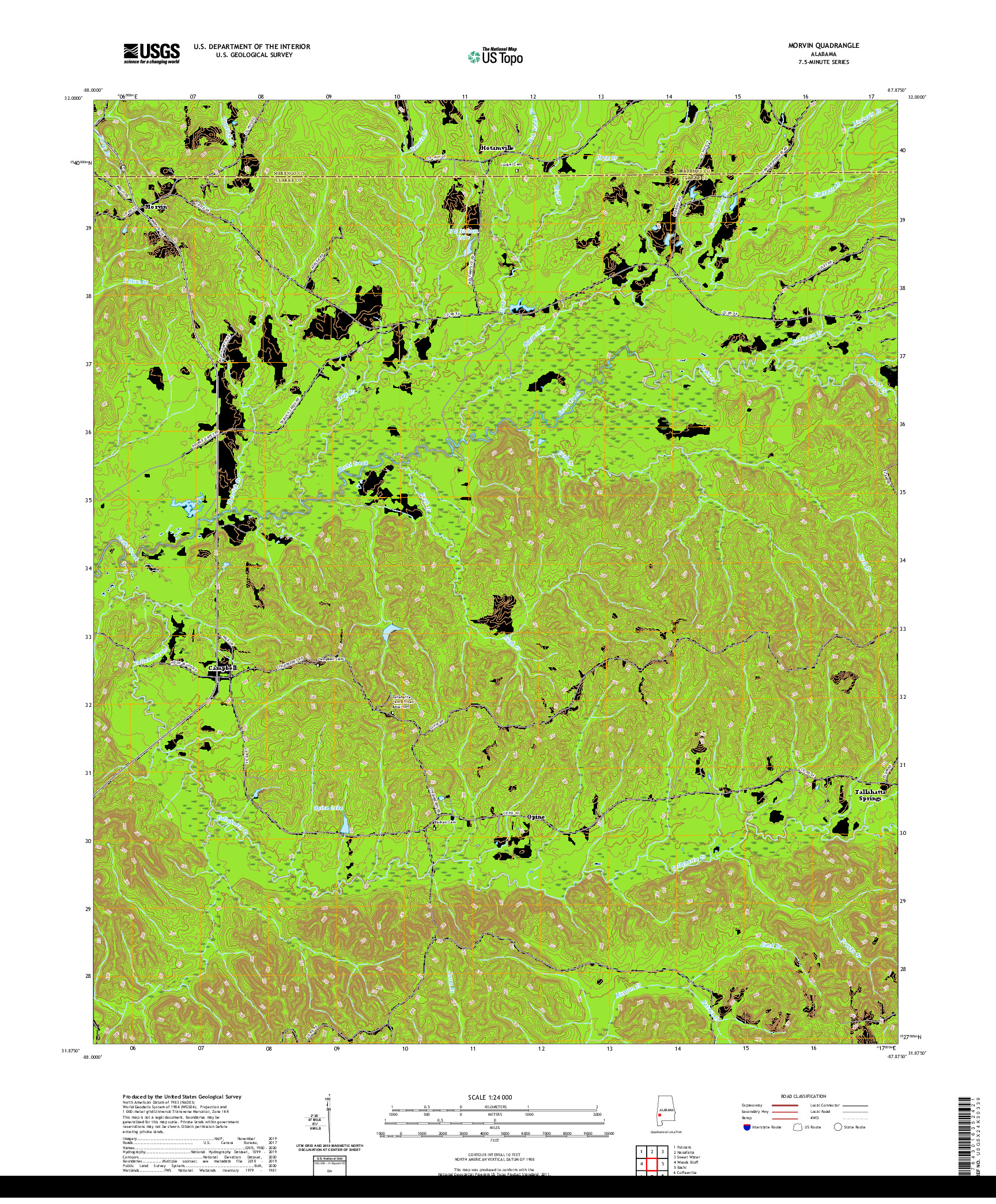 USGS US TOPO 7.5-MINUTE MAP FOR MORVIN, AL 2020