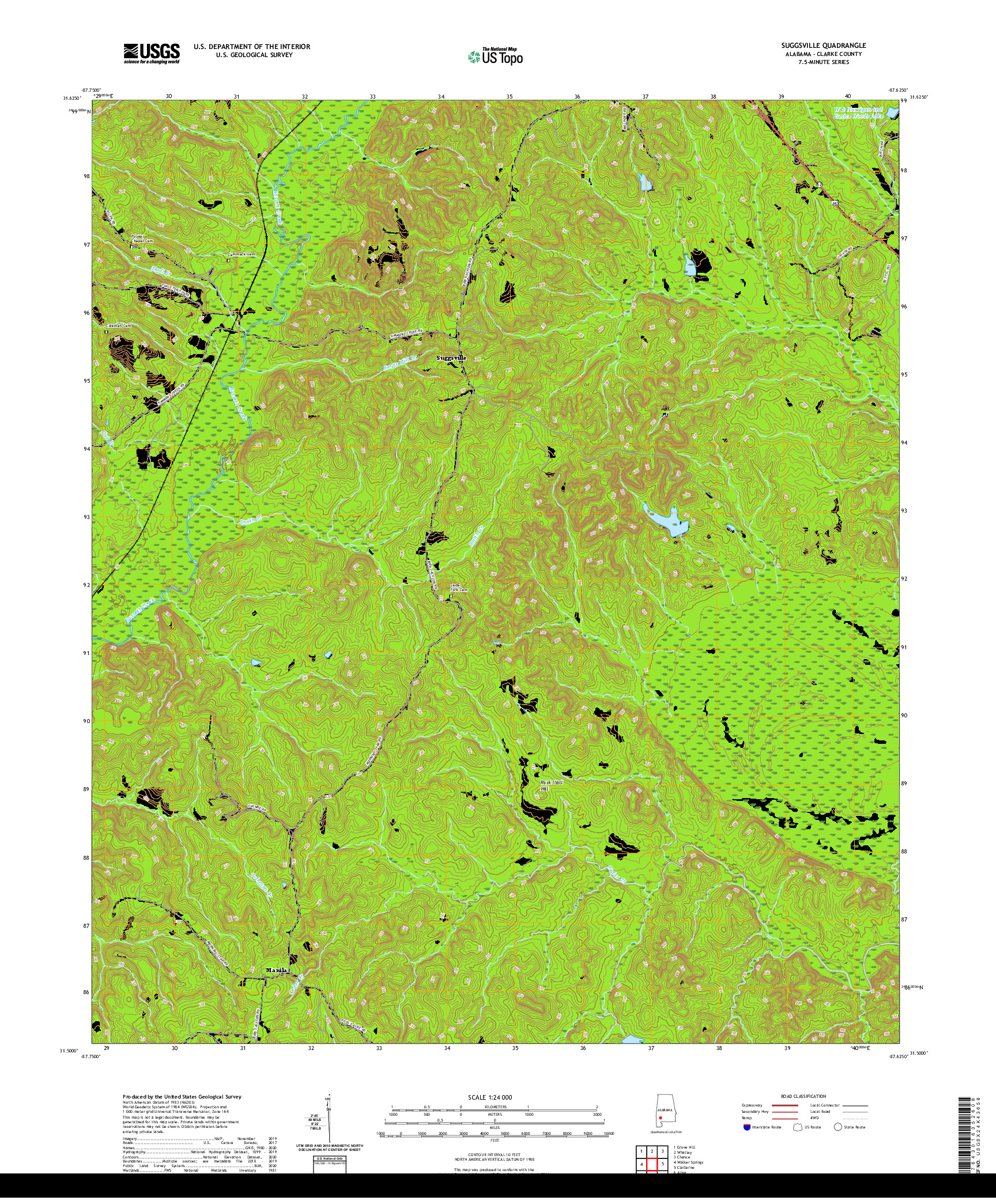 USGS US TOPO 7.5-MINUTE MAP FOR SUGGSVILLE, AL 2020