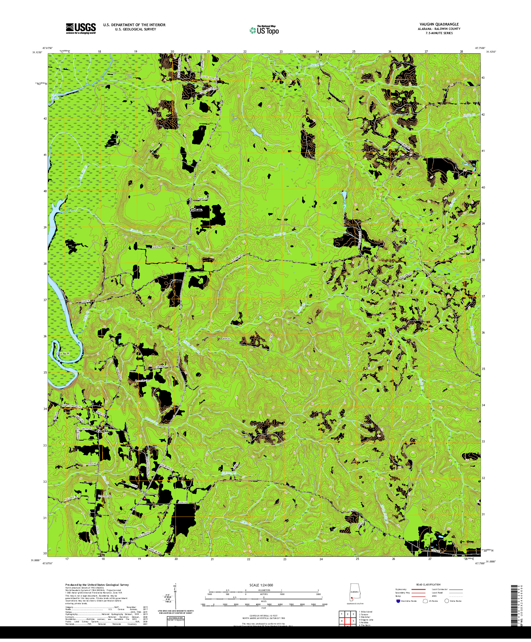 USGS US TOPO 7.5-MINUTE MAP FOR VAUGHN, AL 2020