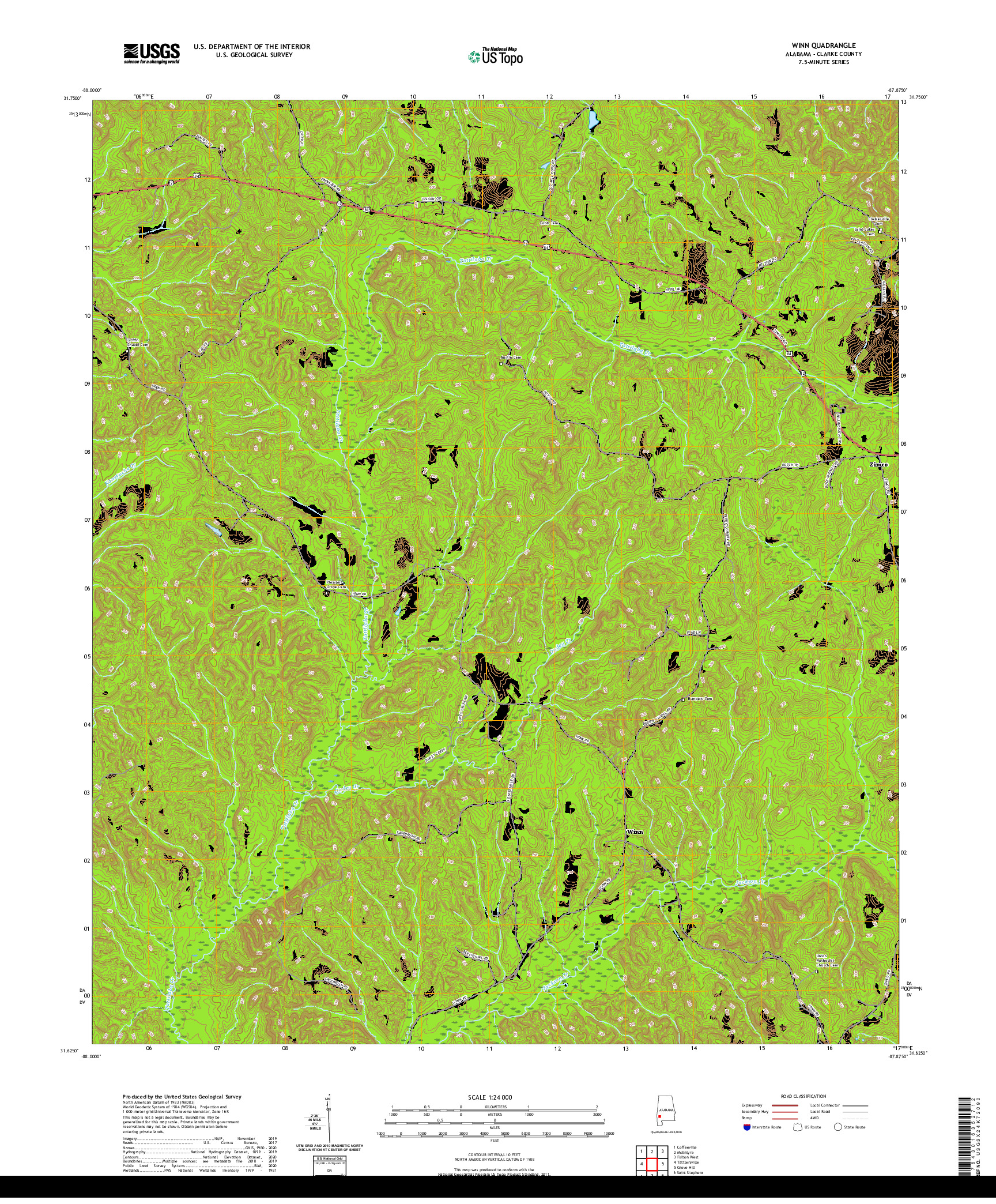 USGS US TOPO 7.5-MINUTE MAP FOR WINN, AL 2020