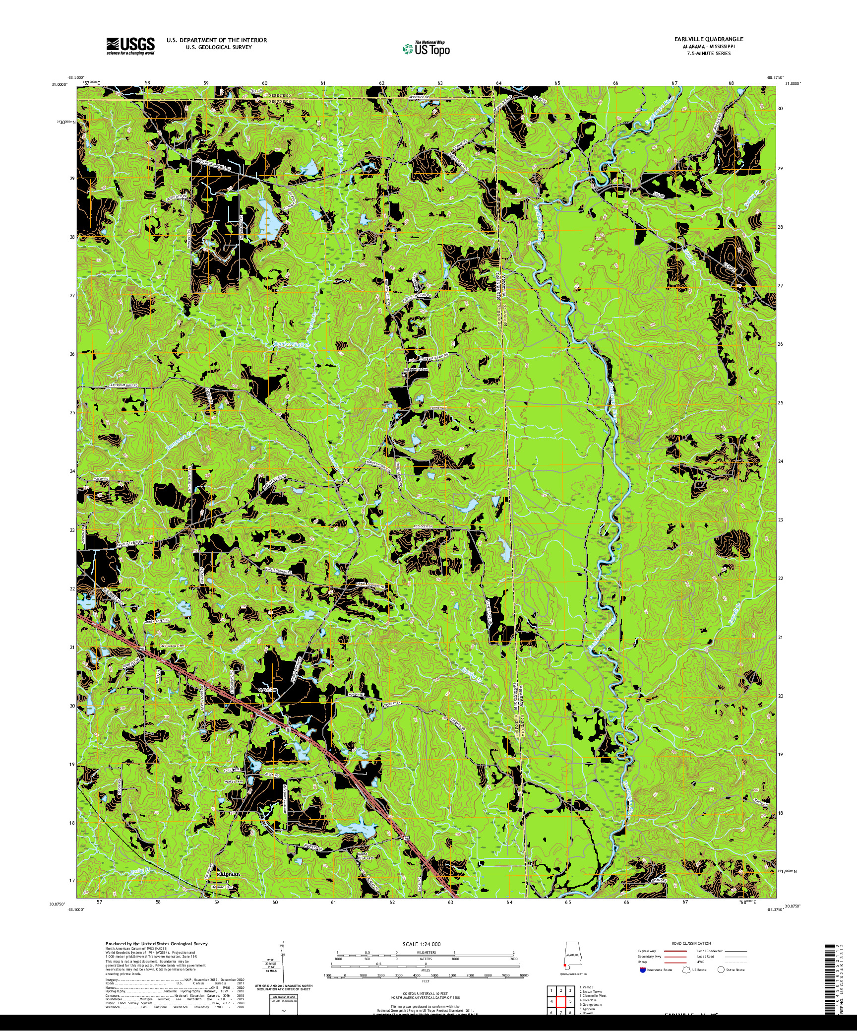 USGS US TOPO 7.5-MINUTE MAP FOR EARLVILLE, AL,MS 2020