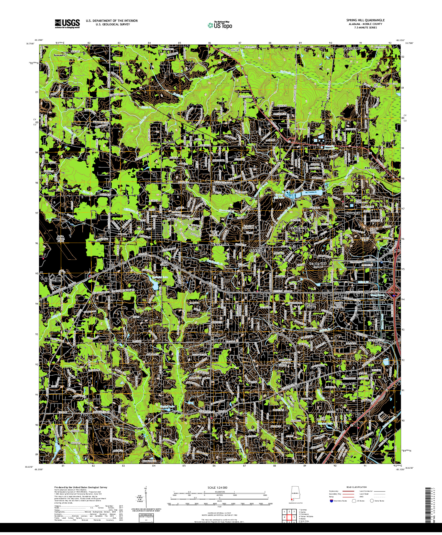 USGS US TOPO 7.5-MINUTE MAP FOR SPRING HILL, AL 2020