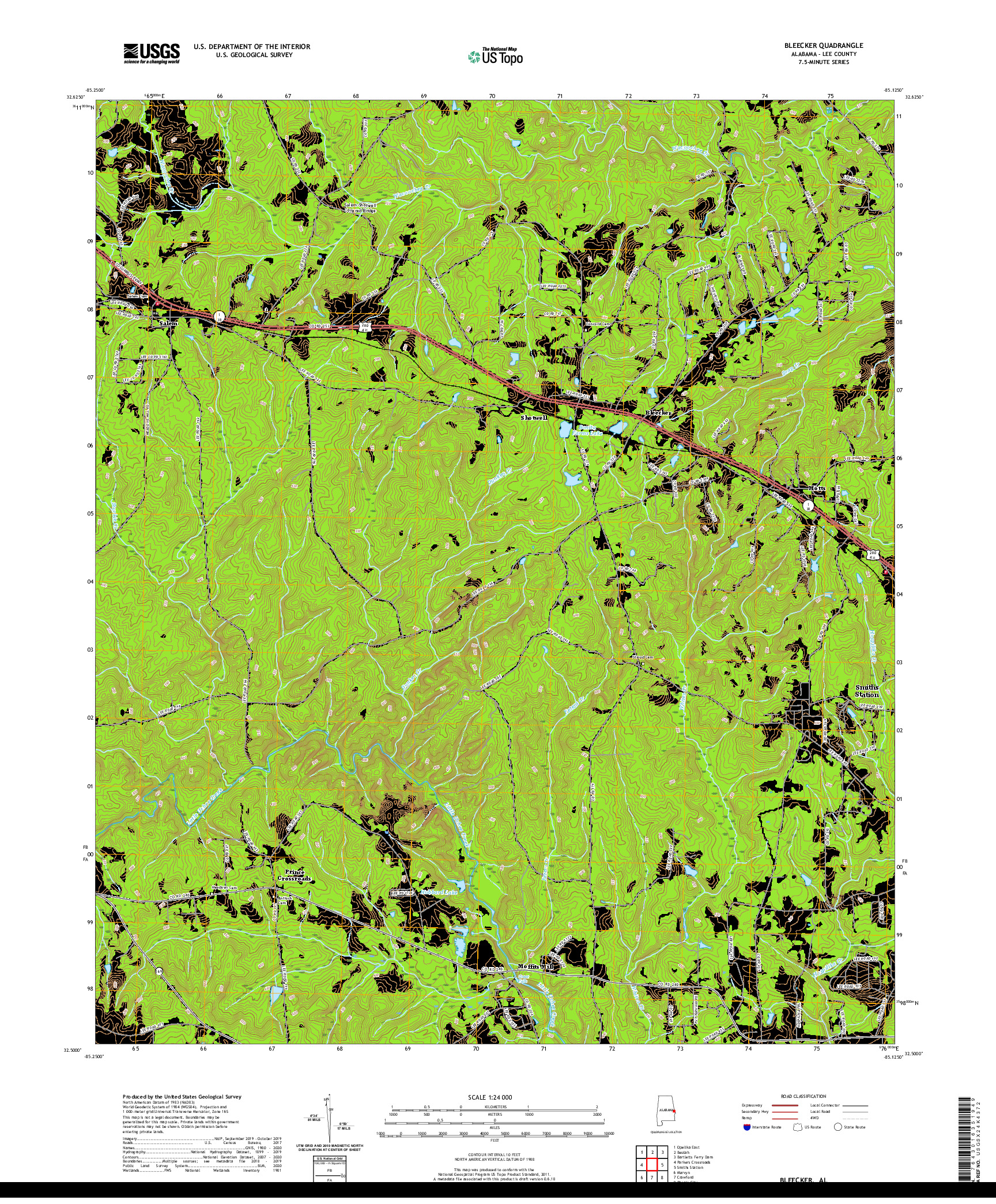 USGS US TOPO 7.5-MINUTE MAP FOR BLEECKER, AL 2020