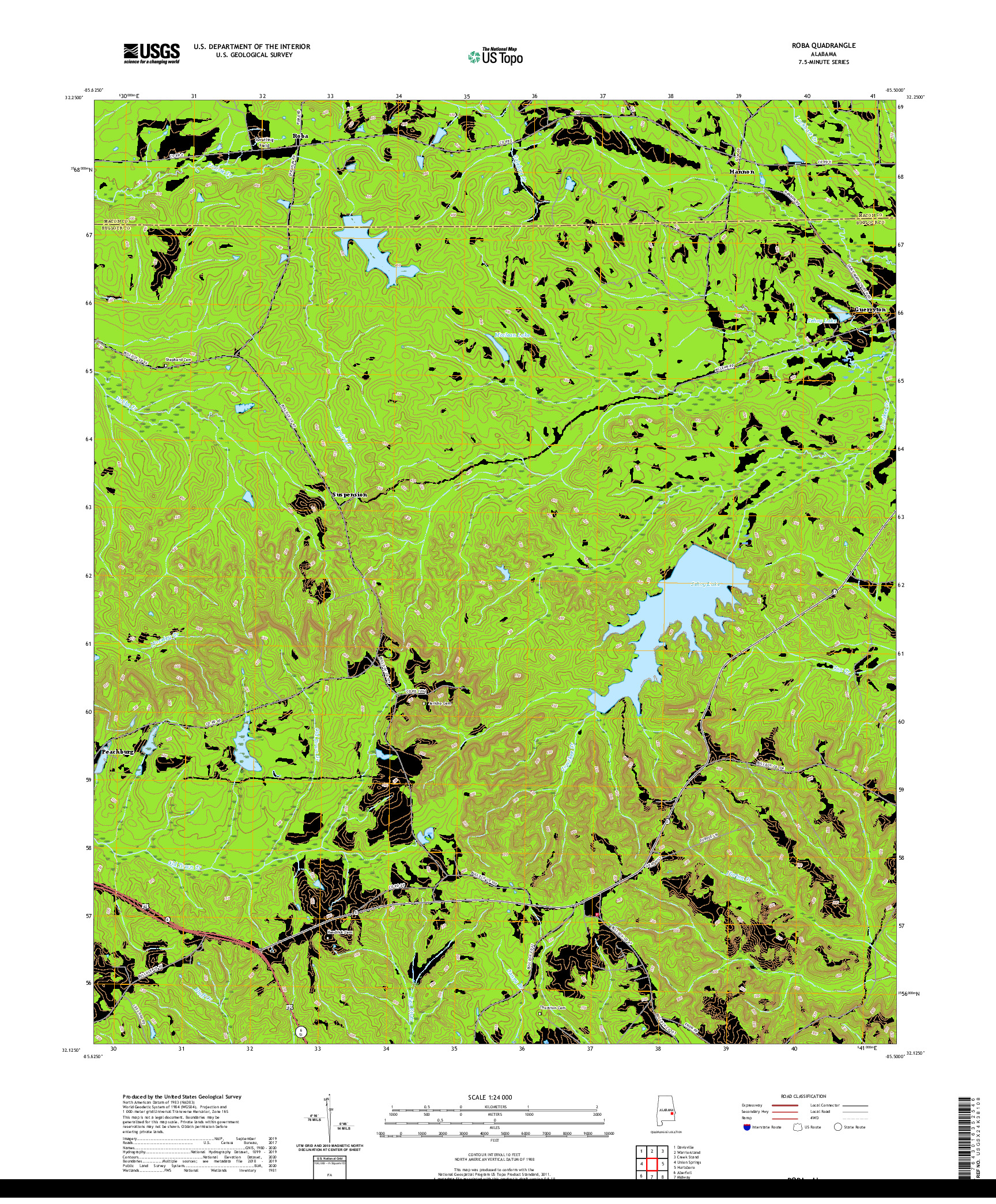 USGS US TOPO 7.5-MINUTE MAP FOR ROBA, AL 2020