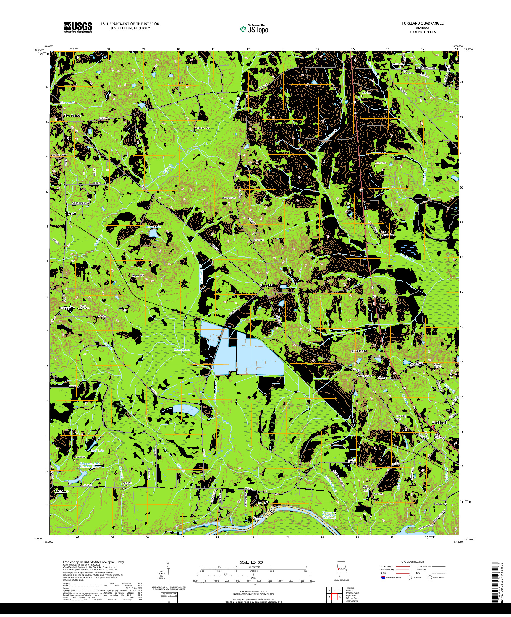 USGS US TOPO 7.5-MINUTE MAP FOR FORKLAND, AL 2020