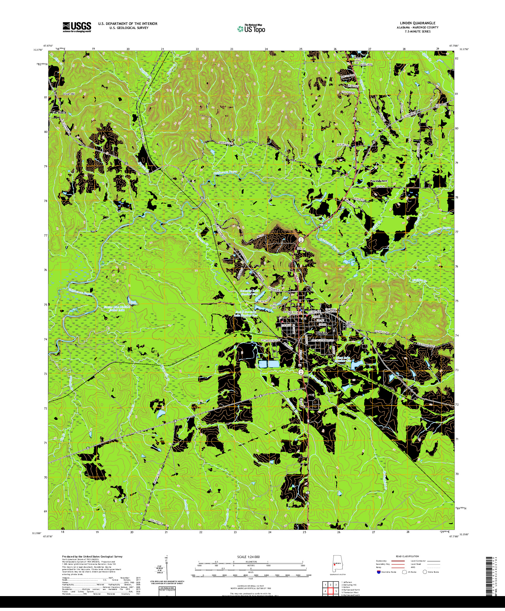 USGS US TOPO 7.5-MINUTE MAP FOR LINDEN, AL 2020