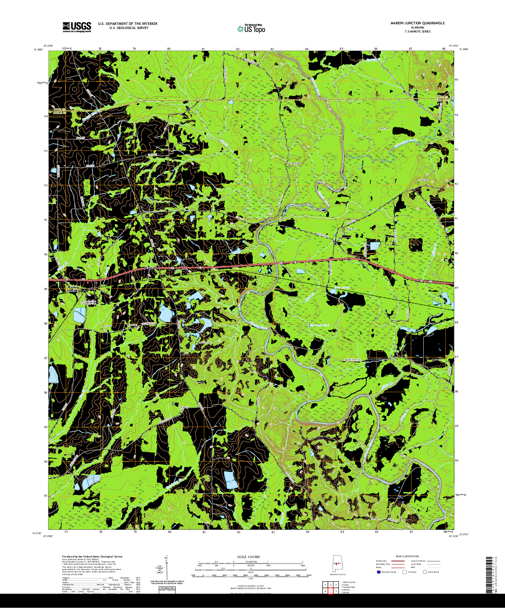 USGS US TOPO 7.5-MINUTE MAP FOR MARION JUNCTION, AL 2020