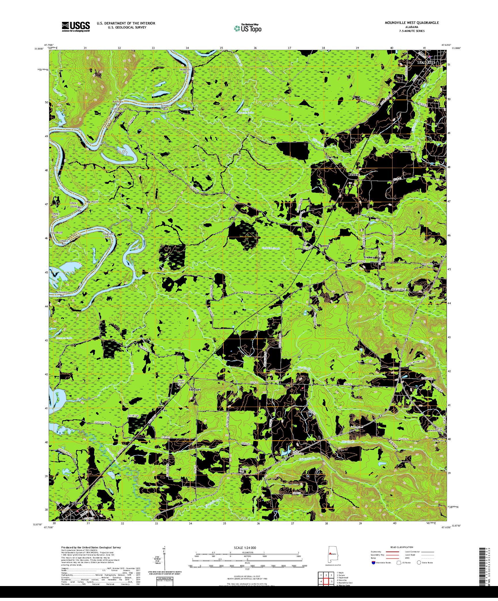 USGS US TOPO 7.5-MINUTE MAP FOR MOUNDVILLE WEST, AL 2020