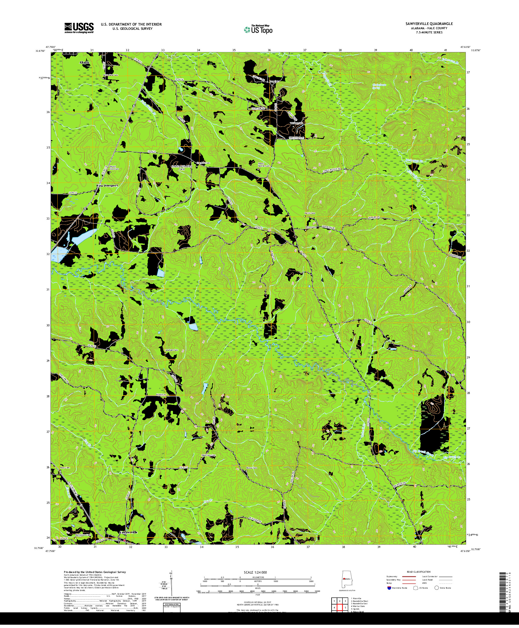 USGS US TOPO 7.5-MINUTE MAP FOR SAWYERVILLE, AL 2020