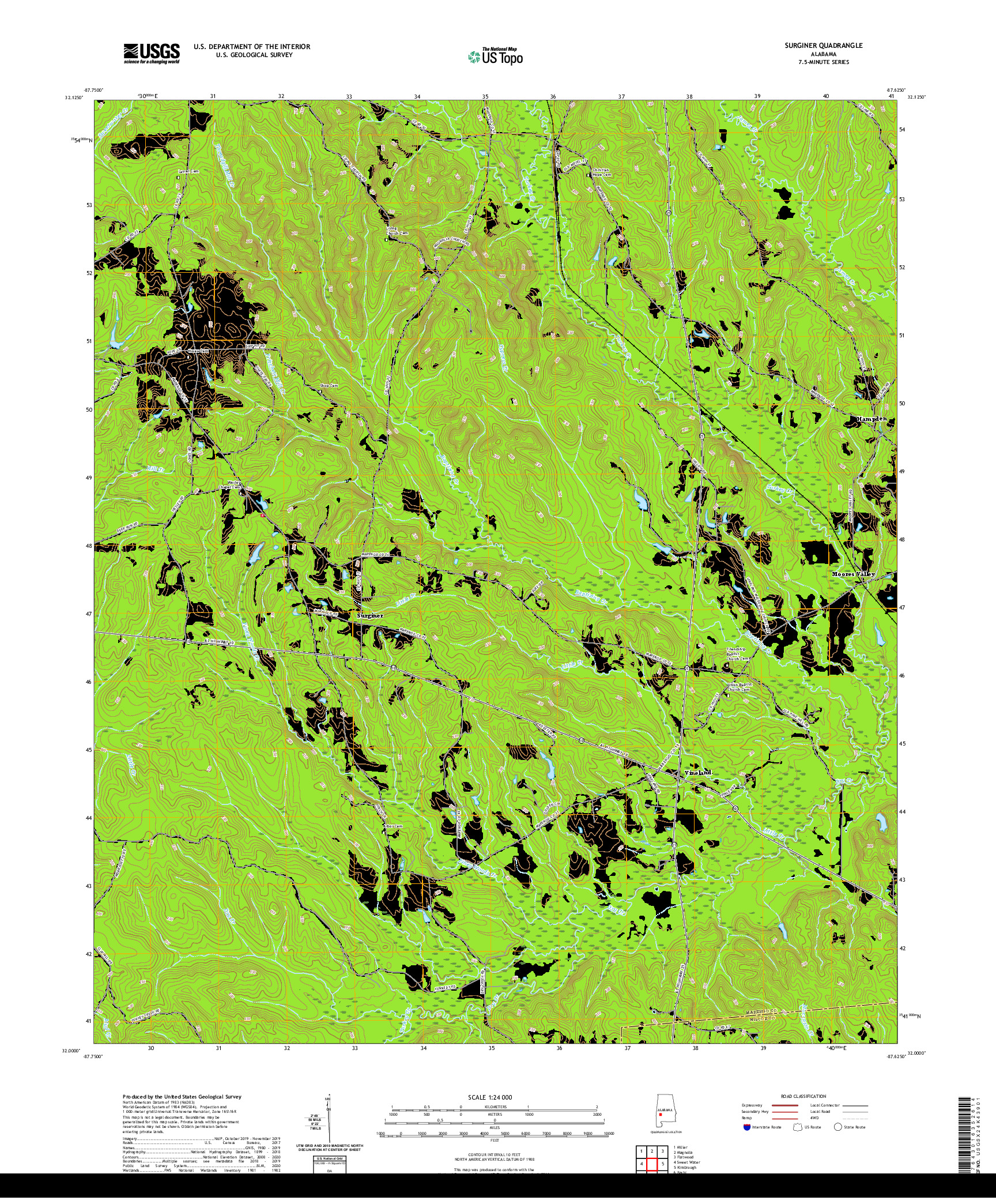 USGS US TOPO 7.5-MINUTE MAP FOR SURGINER, AL 2020