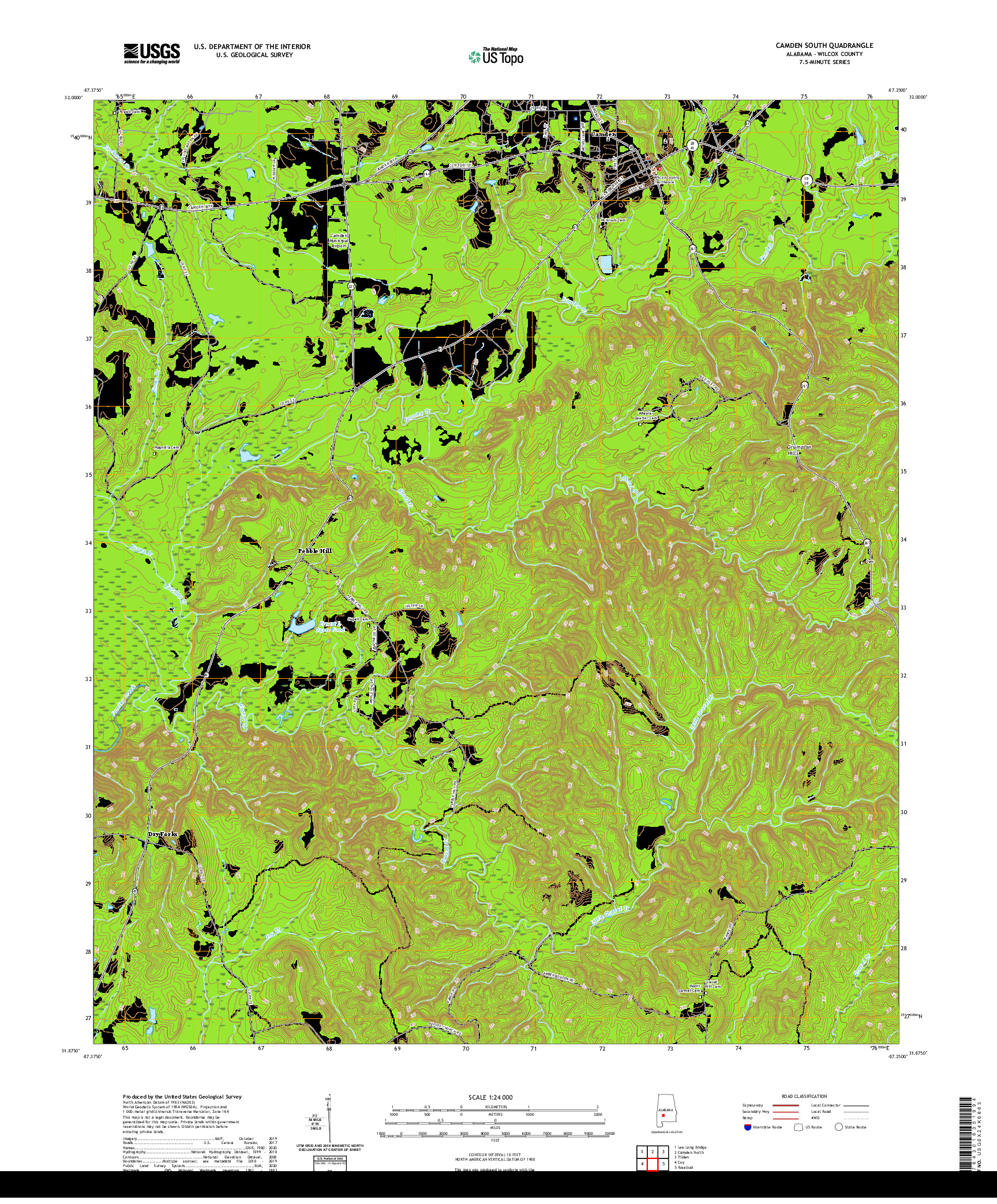 USGS US TOPO 7.5-MINUTE MAP FOR CAMDEN SOUTH, AL 2020