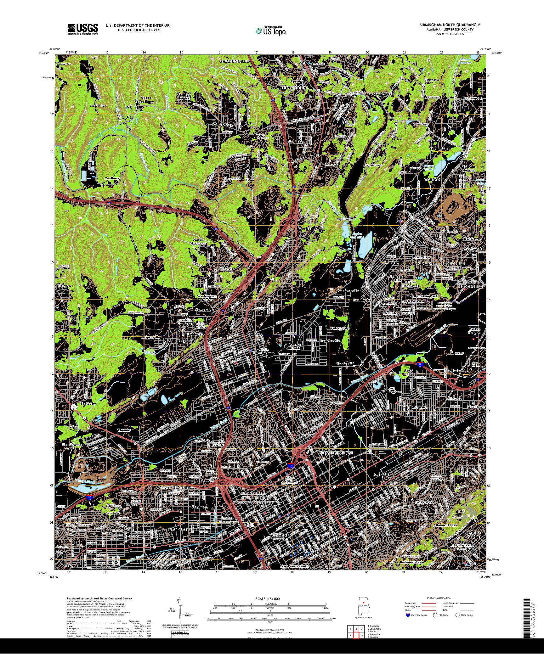 USGS US TOPO 7.5-MINUTE MAP FOR BIRMINGHAM NORTH, AL 2020