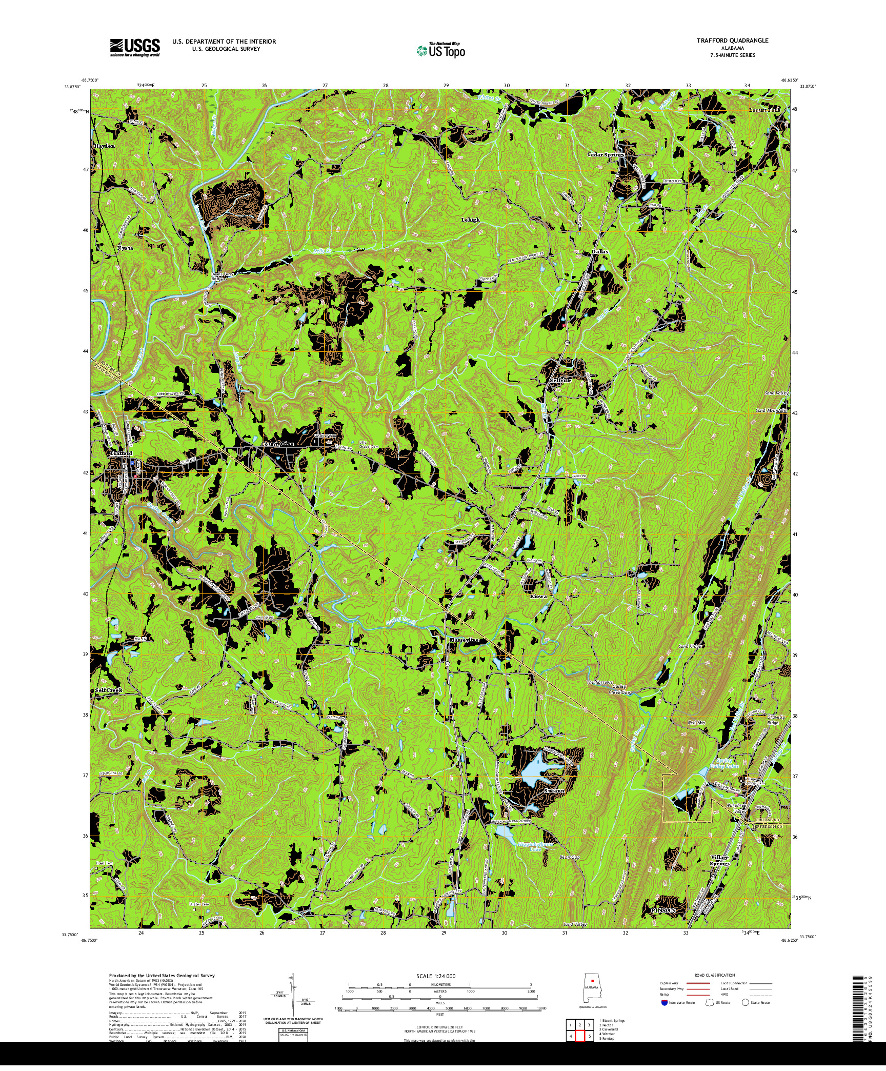 USGS US TOPO 7.5-MINUTE MAP FOR TRAFFORD, AL 2020