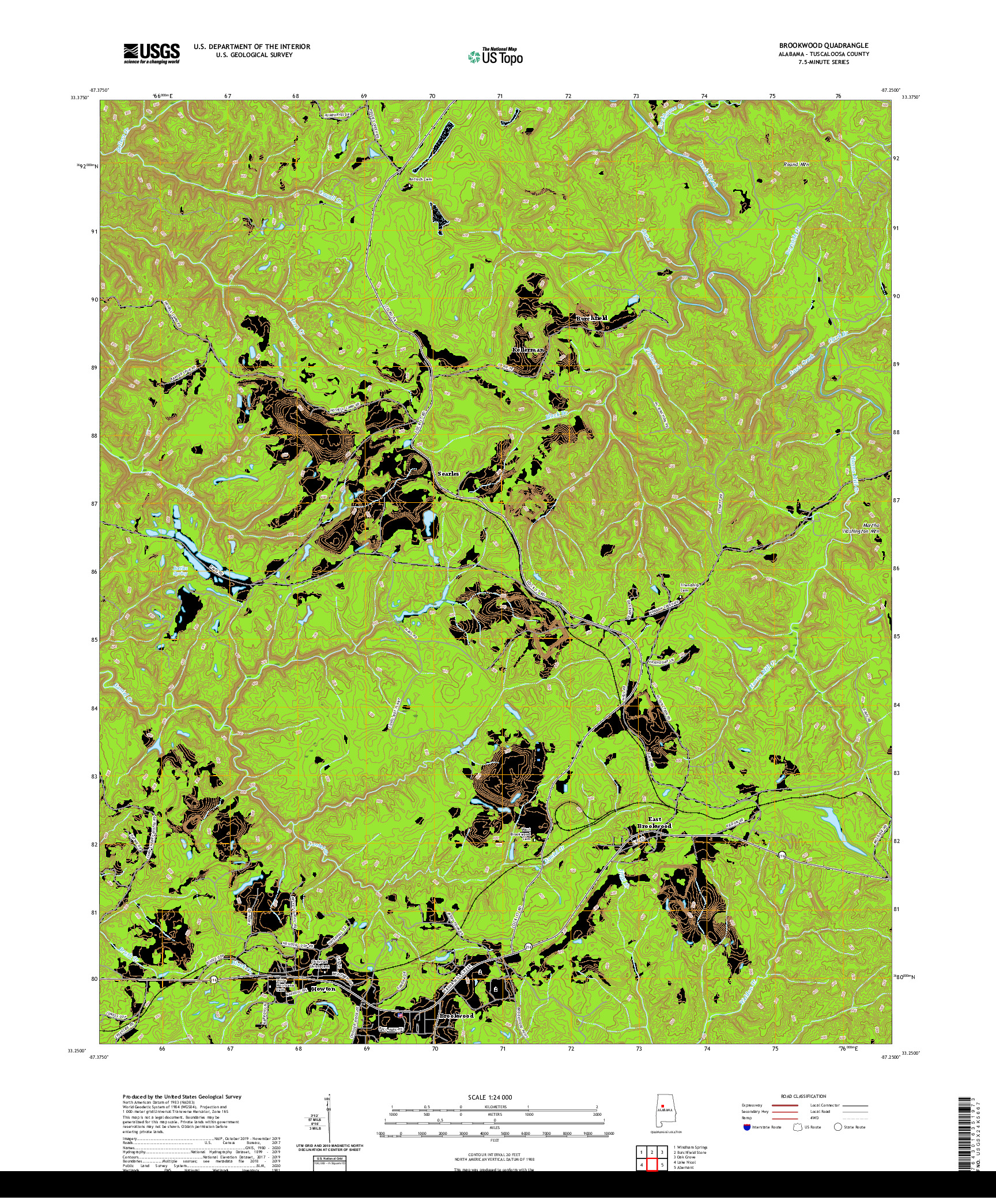 USGS US TOPO 7.5-MINUTE MAP FOR BROOKWOOD, AL 2020