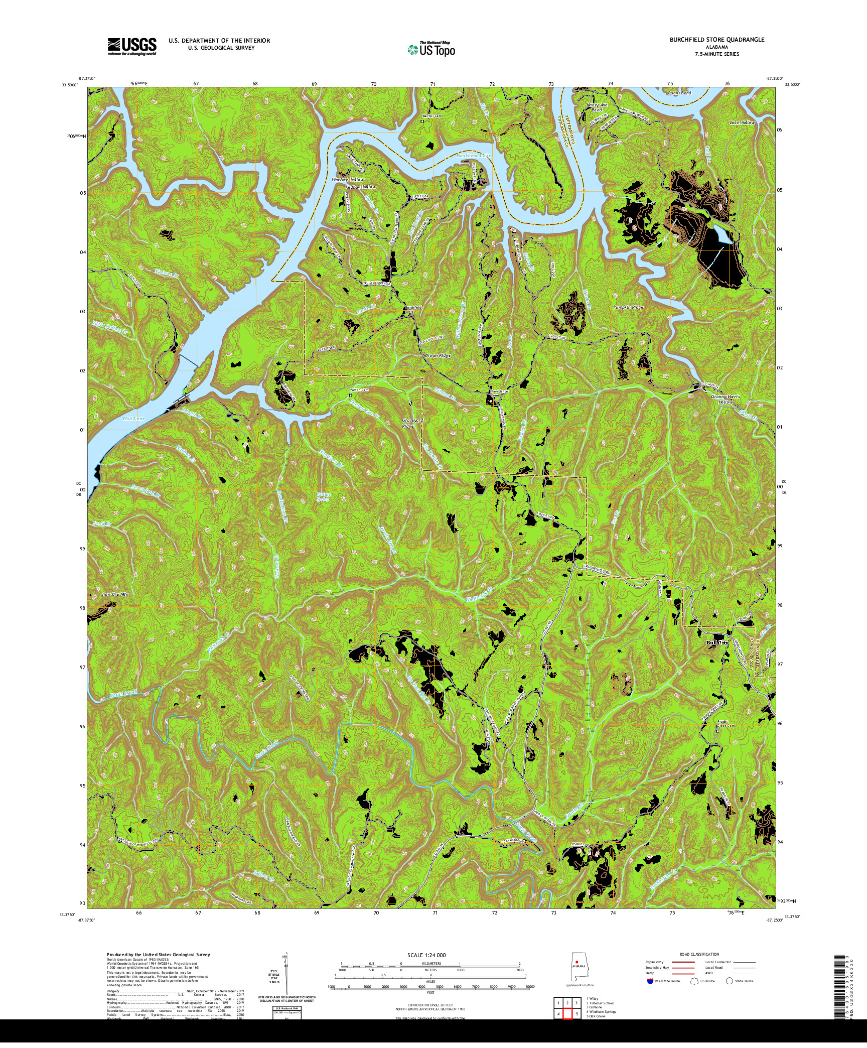 USGS US TOPO 7.5-MINUTE MAP FOR BURCHFIELD STORE, AL 2020