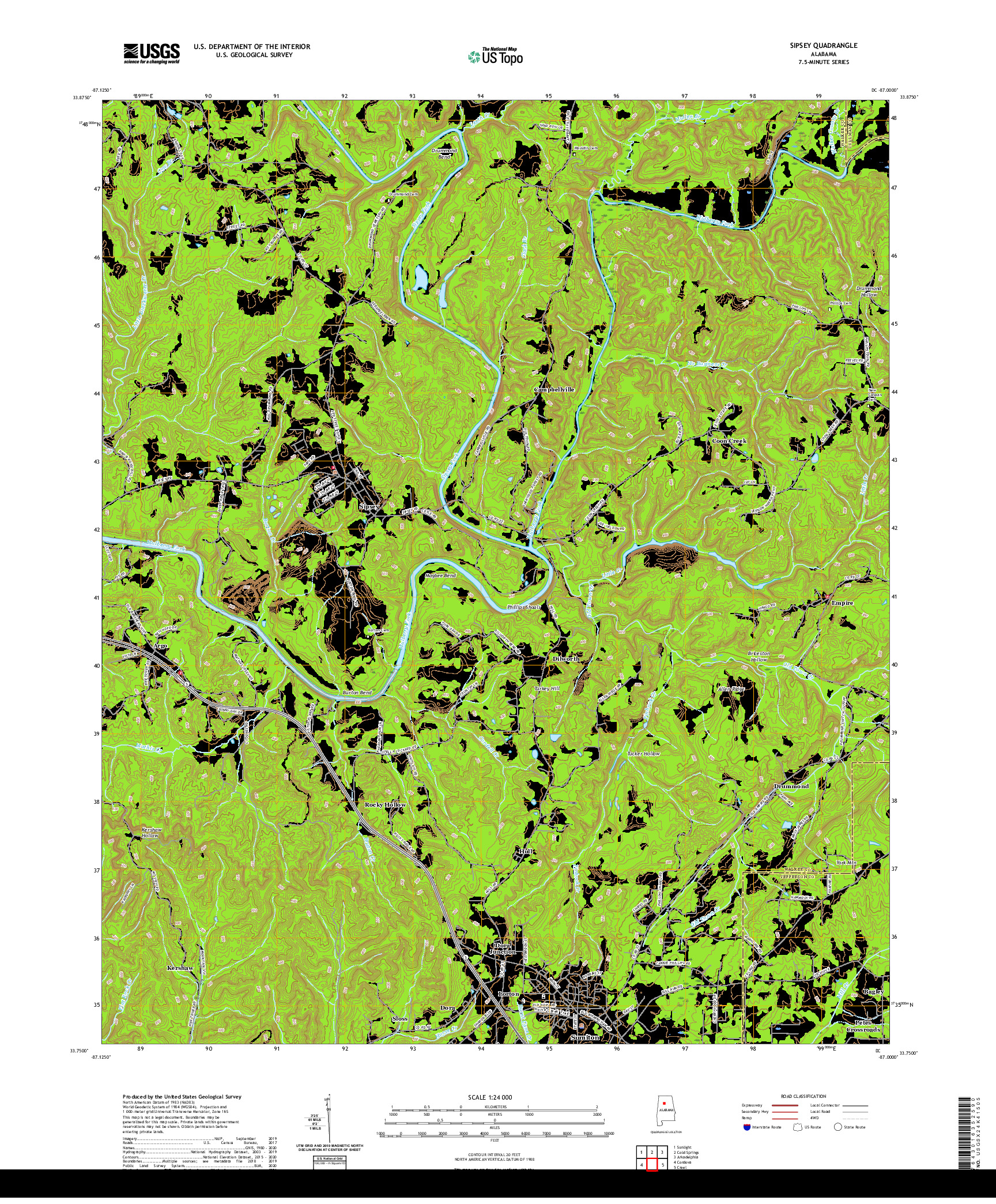 USGS US TOPO 7.5-MINUTE MAP FOR SIPSEY, AL 2020