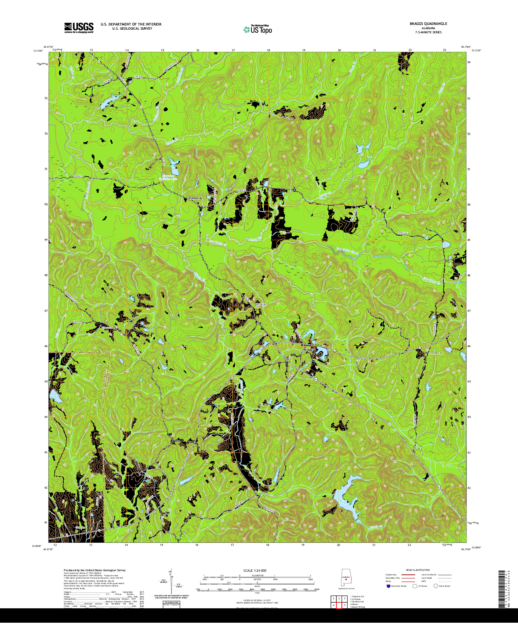 USGS US TOPO 7.5-MINUTE MAP FOR BRAGGS, AL 2020