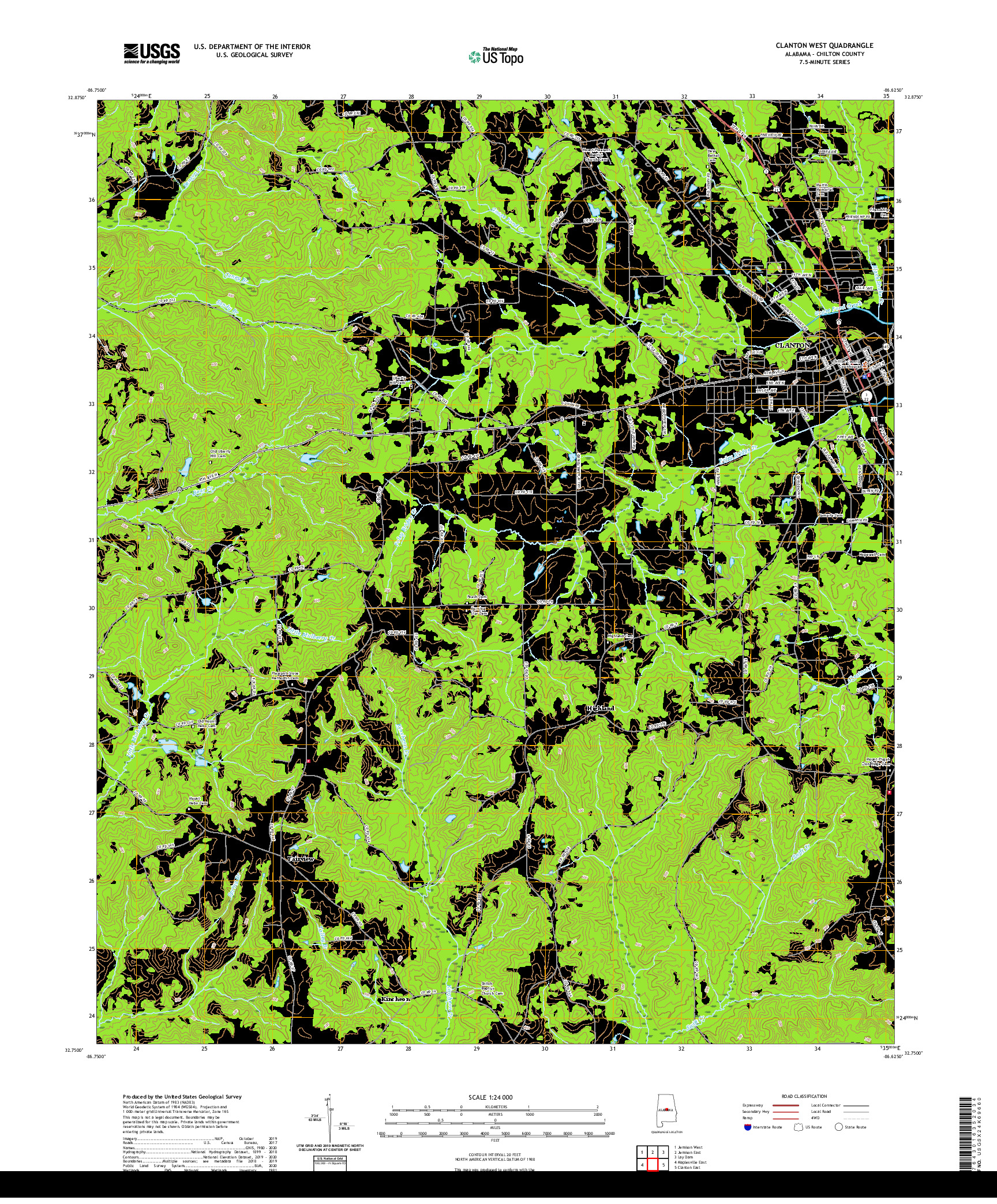 USGS US TOPO 7.5-MINUTE MAP FOR CLANTON WEST, AL 2020