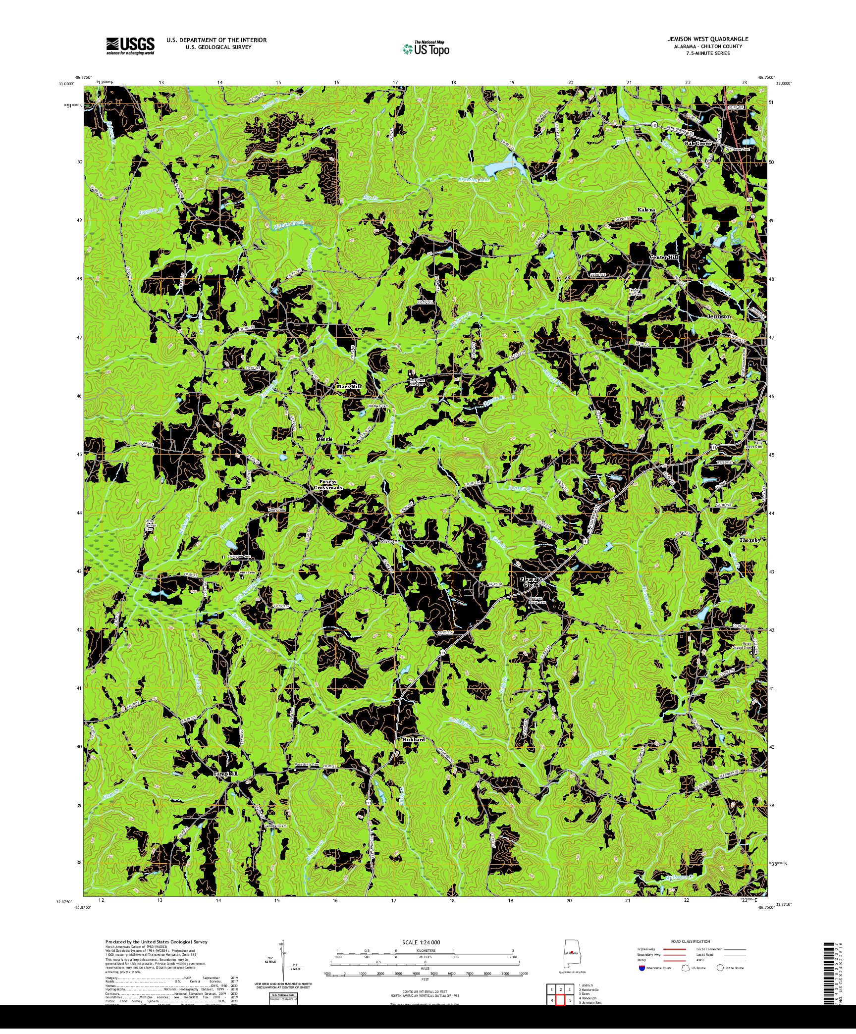 USGS US TOPO 7.5-MINUTE MAP FOR JEMISON WEST, AL 2020