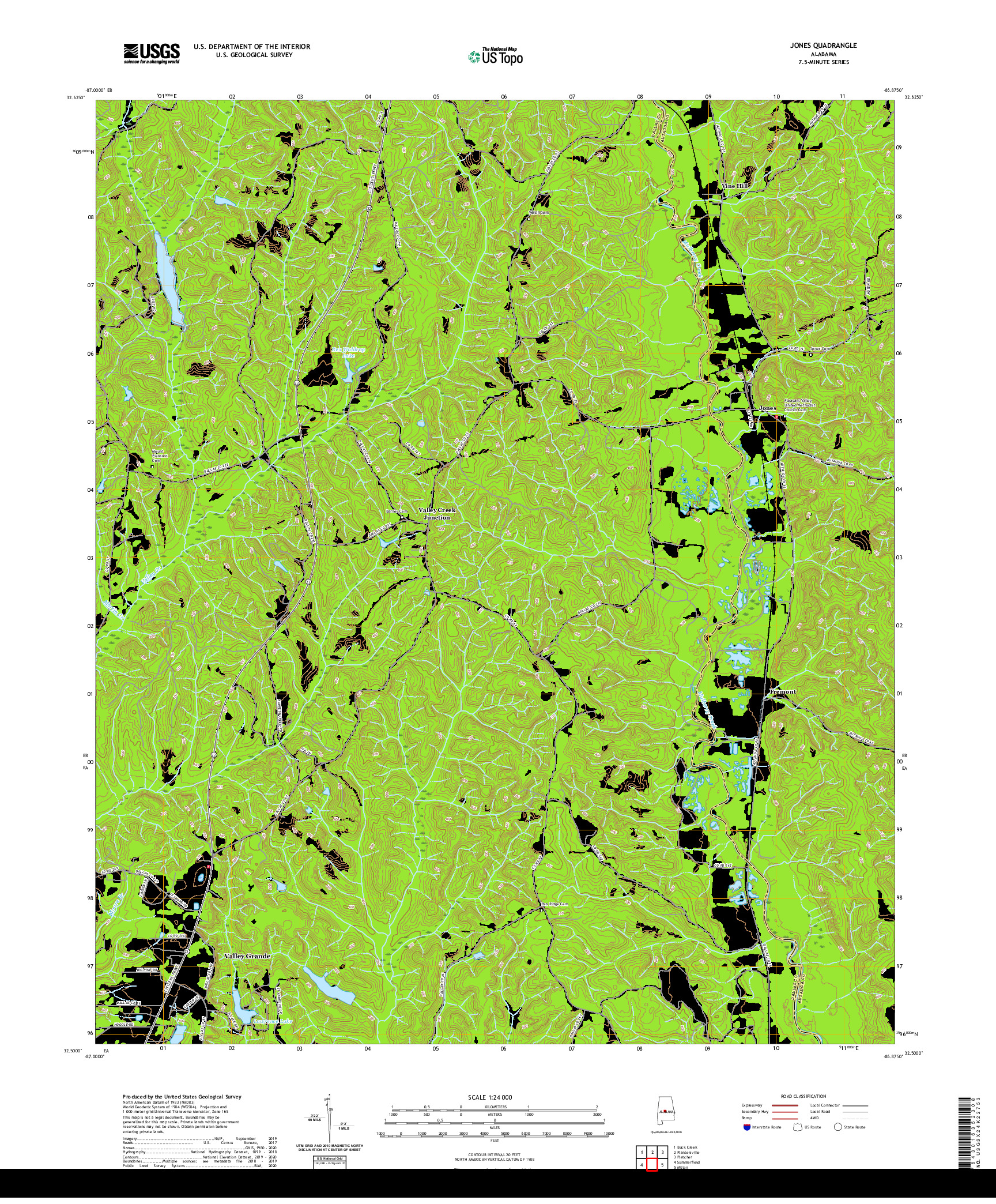 USGS US TOPO 7.5-MINUTE MAP FOR JONES, AL 2020