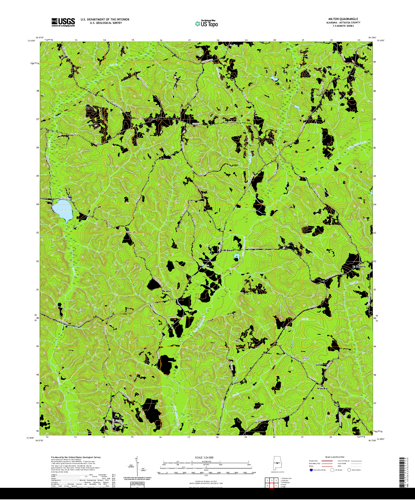 USGS US TOPO 7.5-MINUTE MAP FOR MILTON, AL 2020