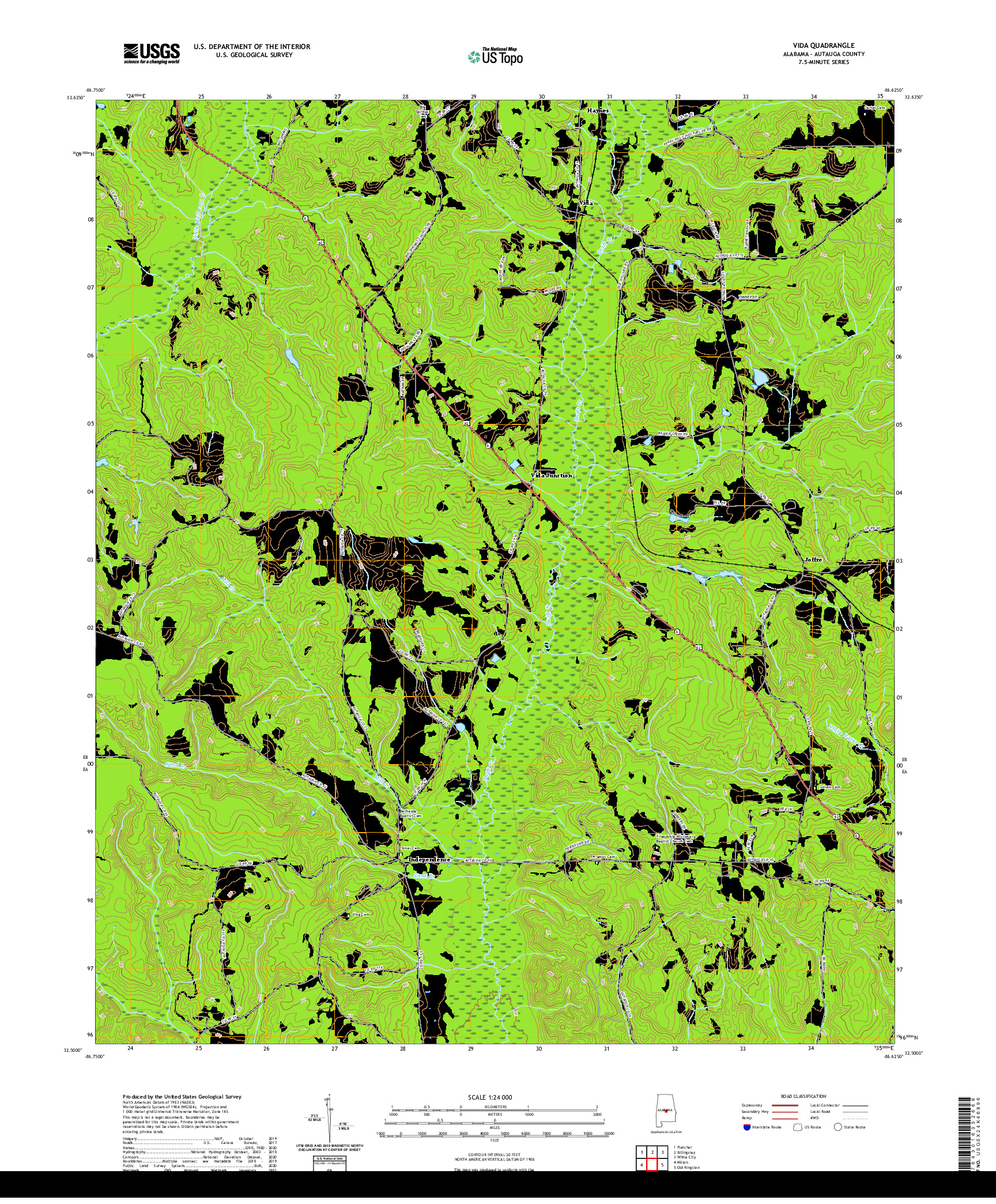 USGS US TOPO 7.5-MINUTE MAP FOR VIDA, AL 2020