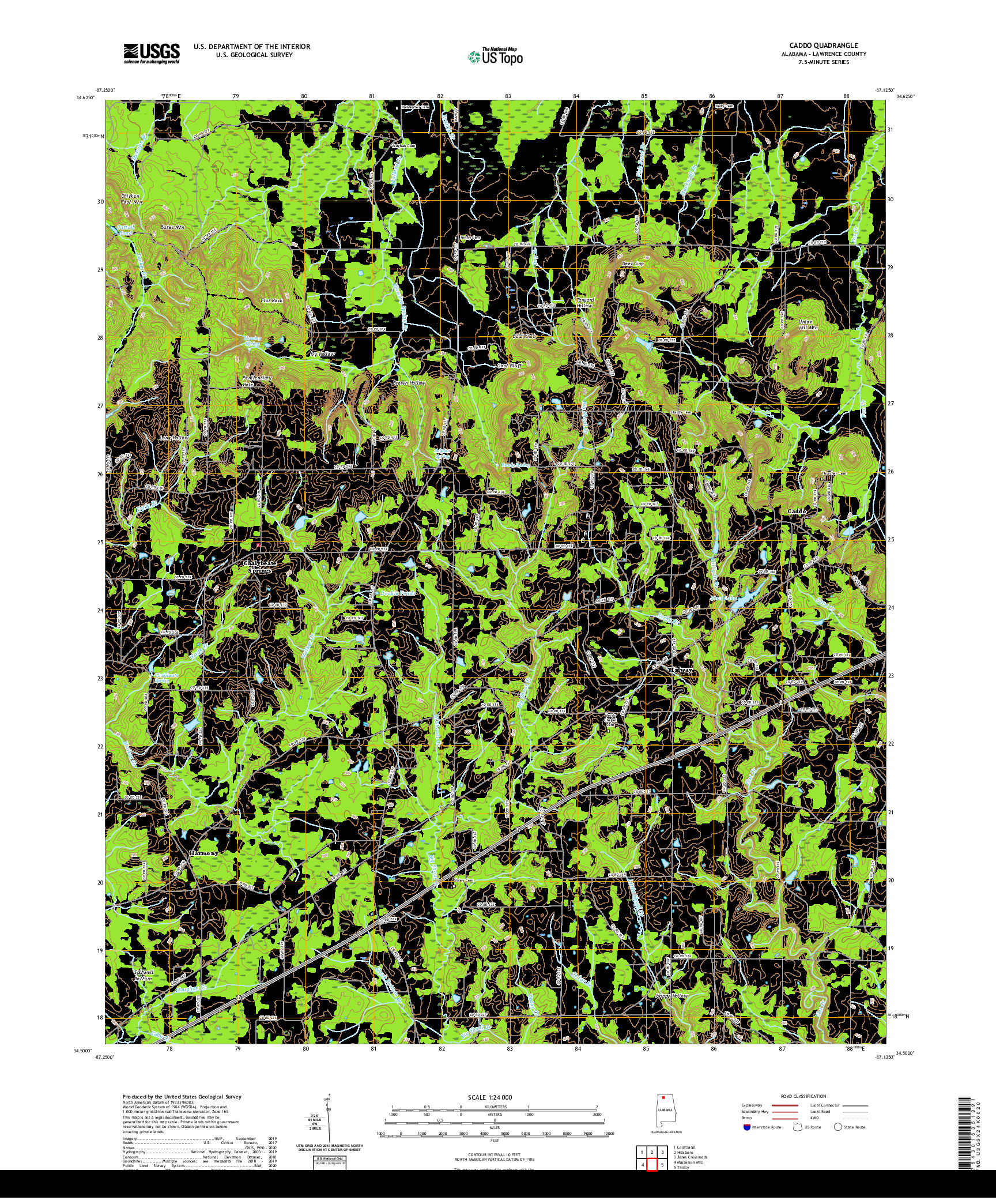 USGS US TOPO 7.5-MINUTE MAP FOR CADDO, AL 2020