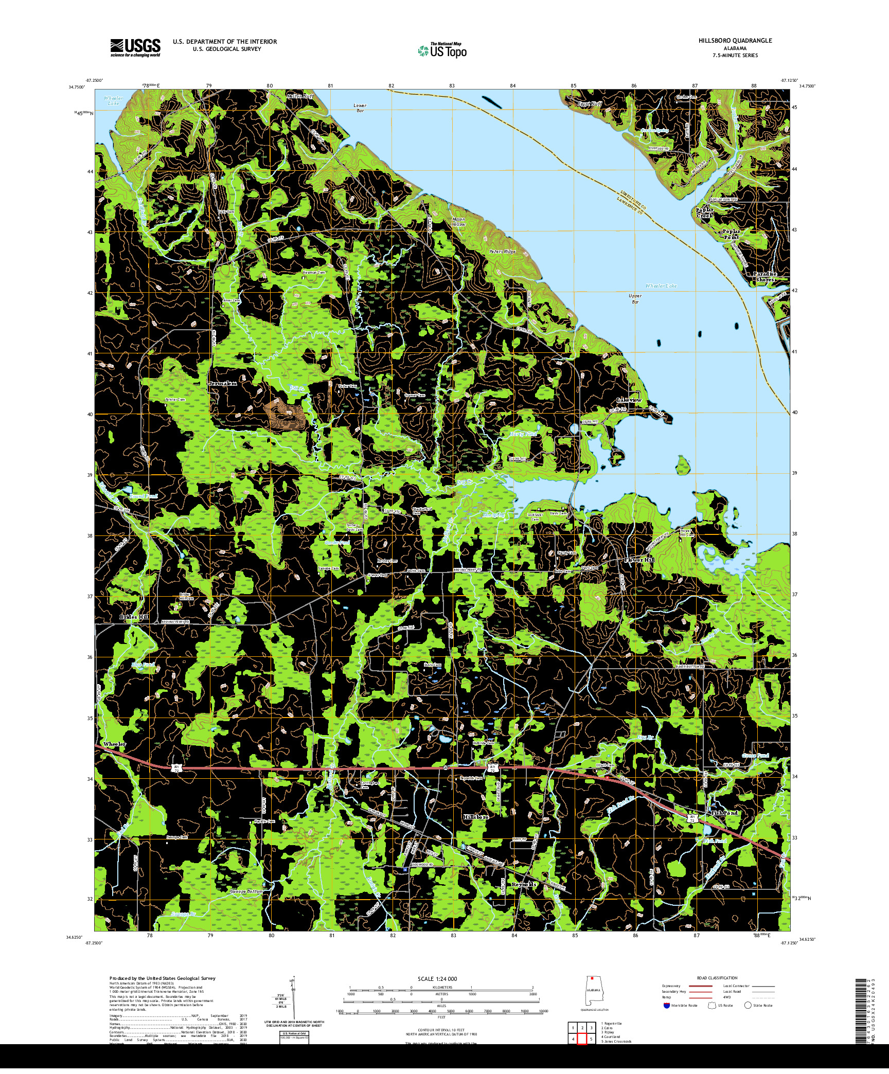 USGS US TOPO 7.5-MINUTE MAP FOR HILLSBORO, AL 2020