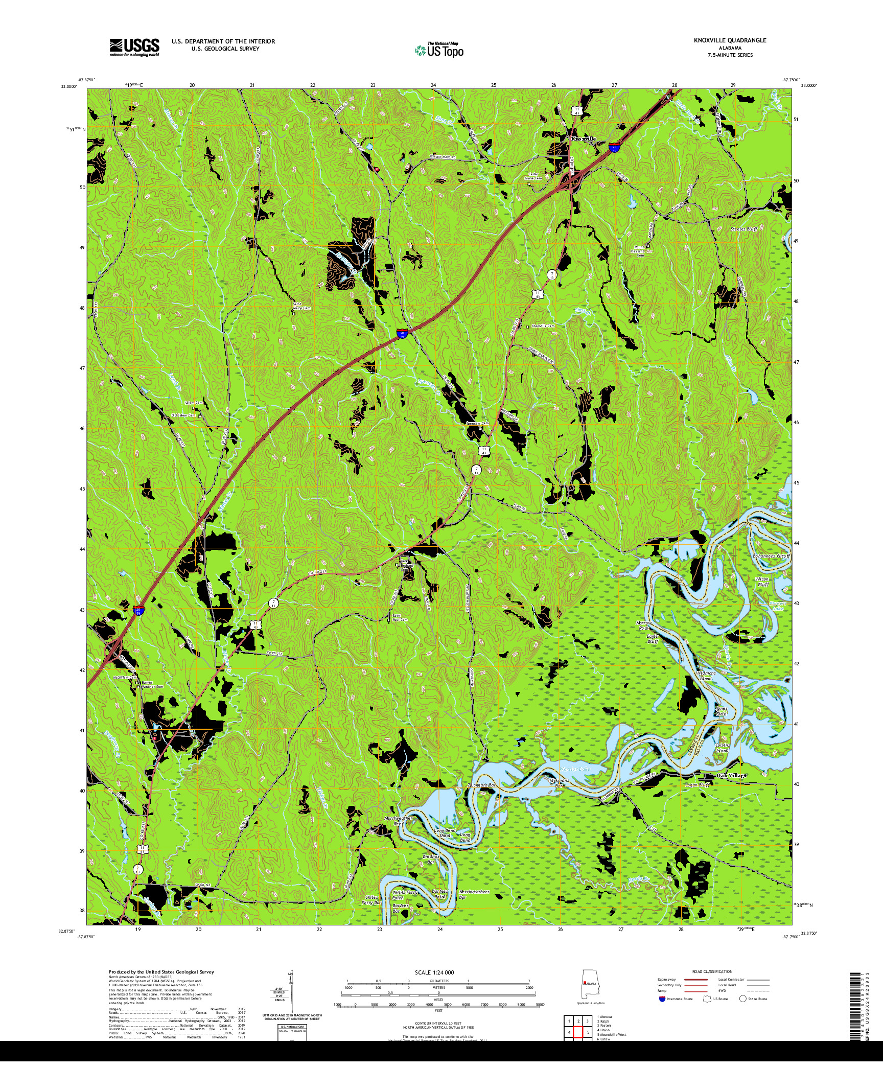 USGS US TOPO 7.5-MINUTE MAP FOR KNOXVILLE, AL 2020