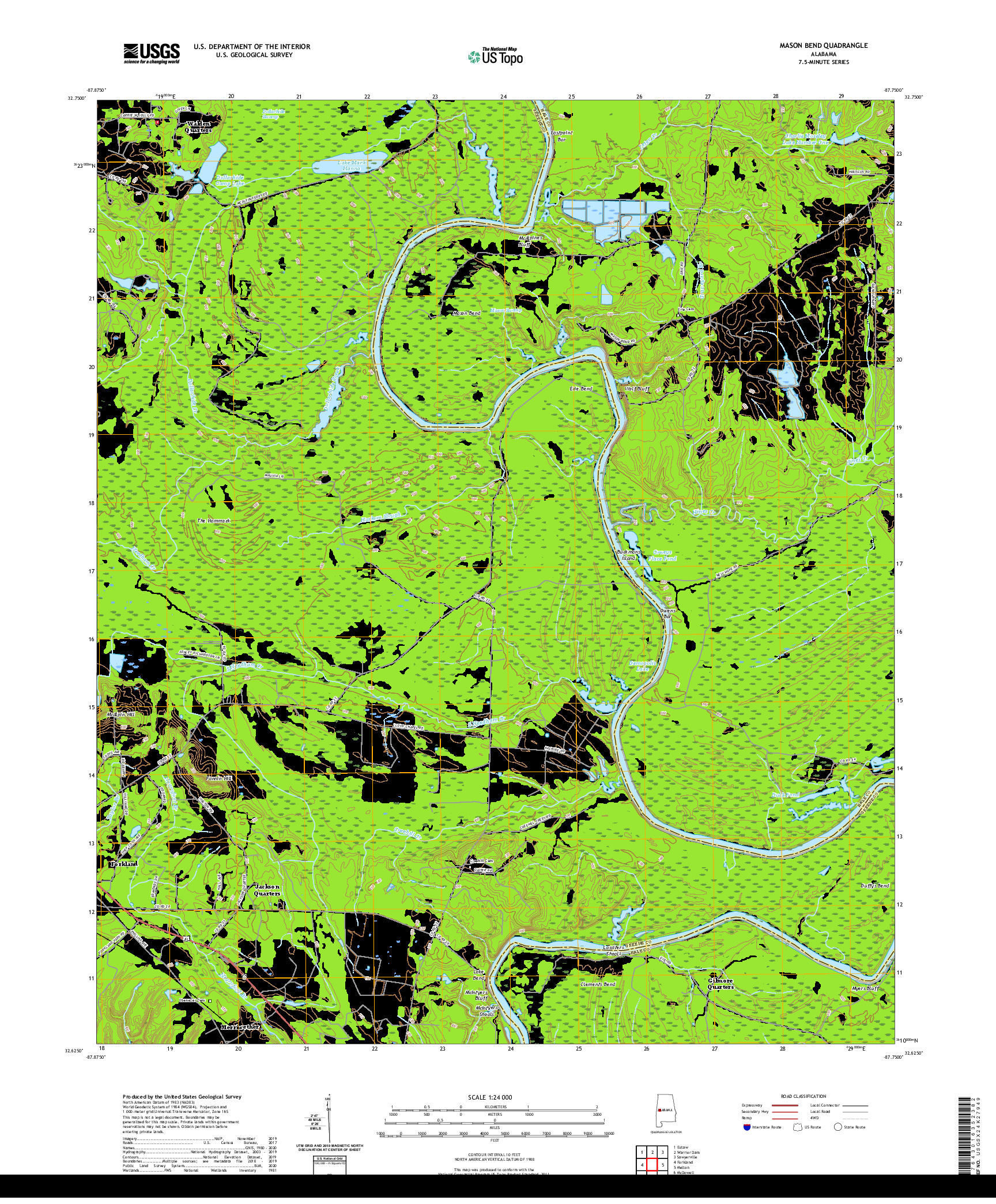 USGS US TOPO 7.5-MINUTE MAP FOR MASON BEND, AL 2020