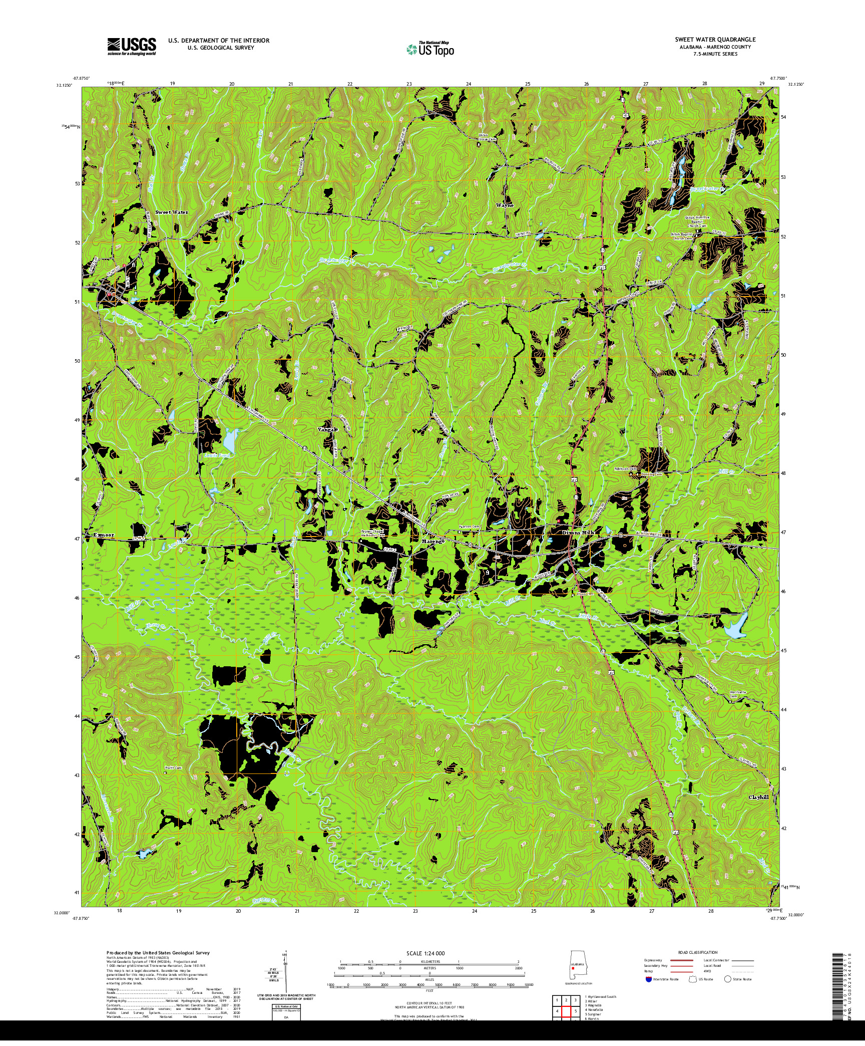 USGS US TOPO 7.5-MINUTE MAP FOR SWEET WATER, AL 2020