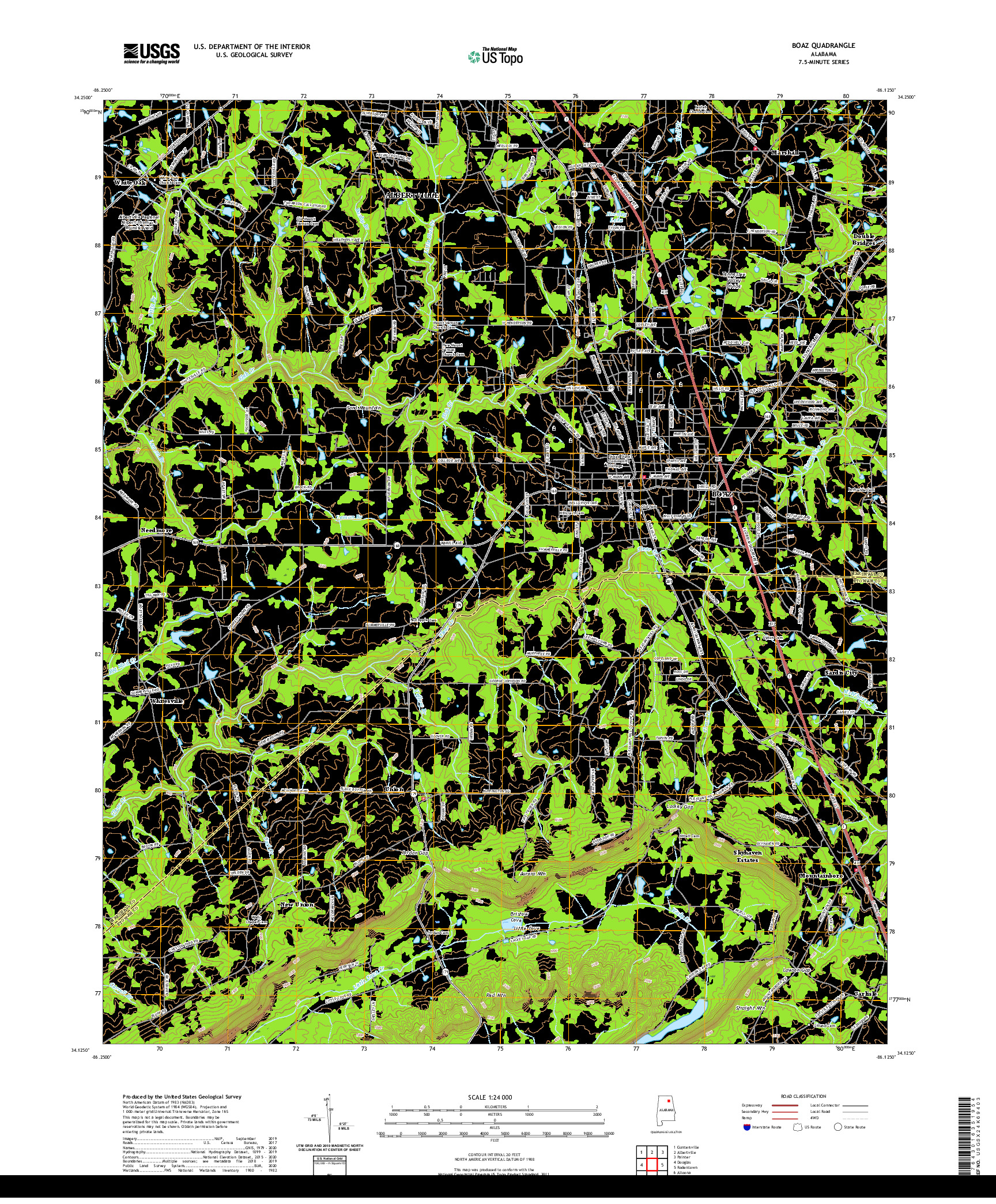 USGS US TOPO 7.5-MINUTE MAP FOR BOAZ, AL 2020