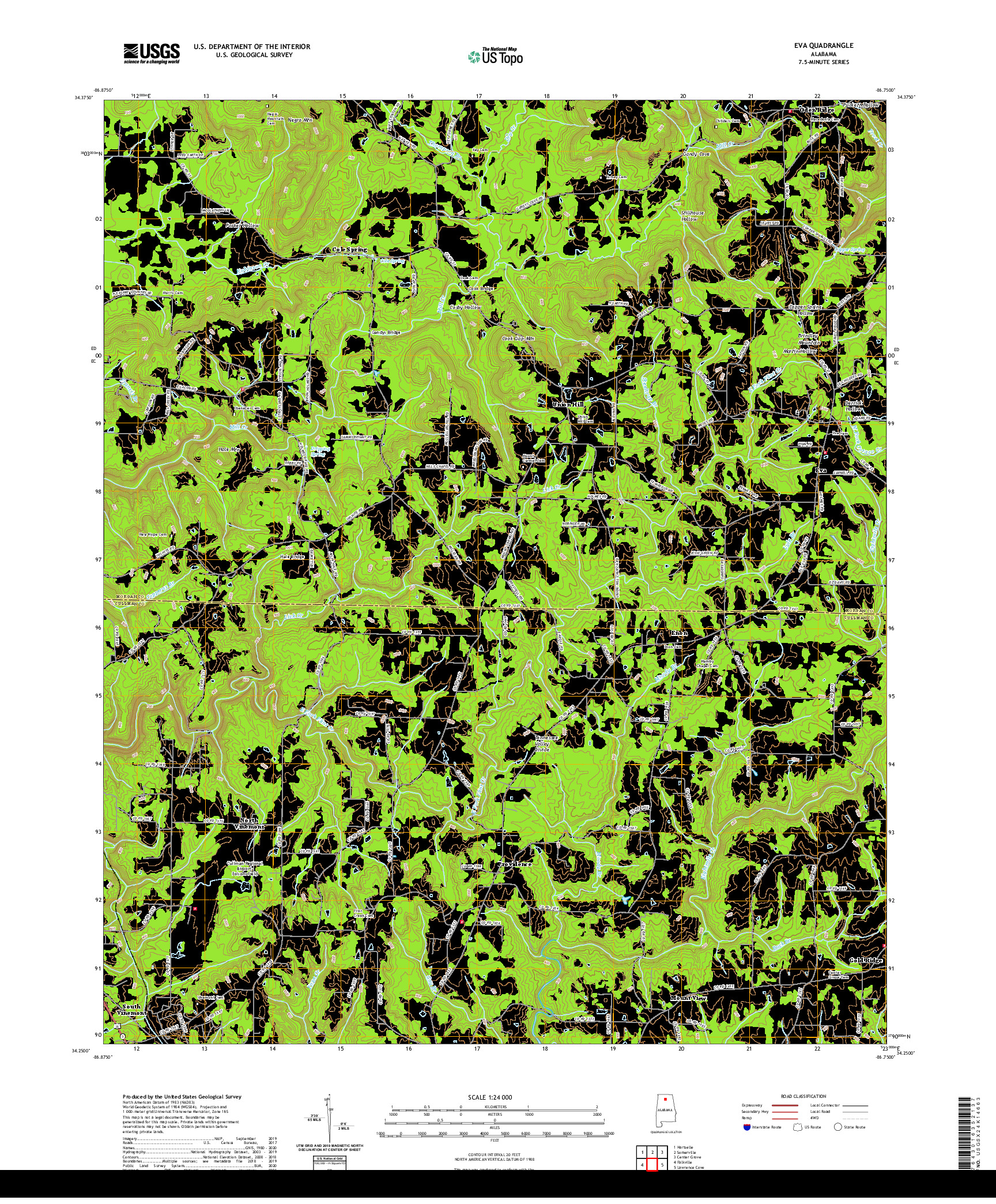 USGS US TOPO 7.5-MINUTE MAP FOR EVA, AL 2020