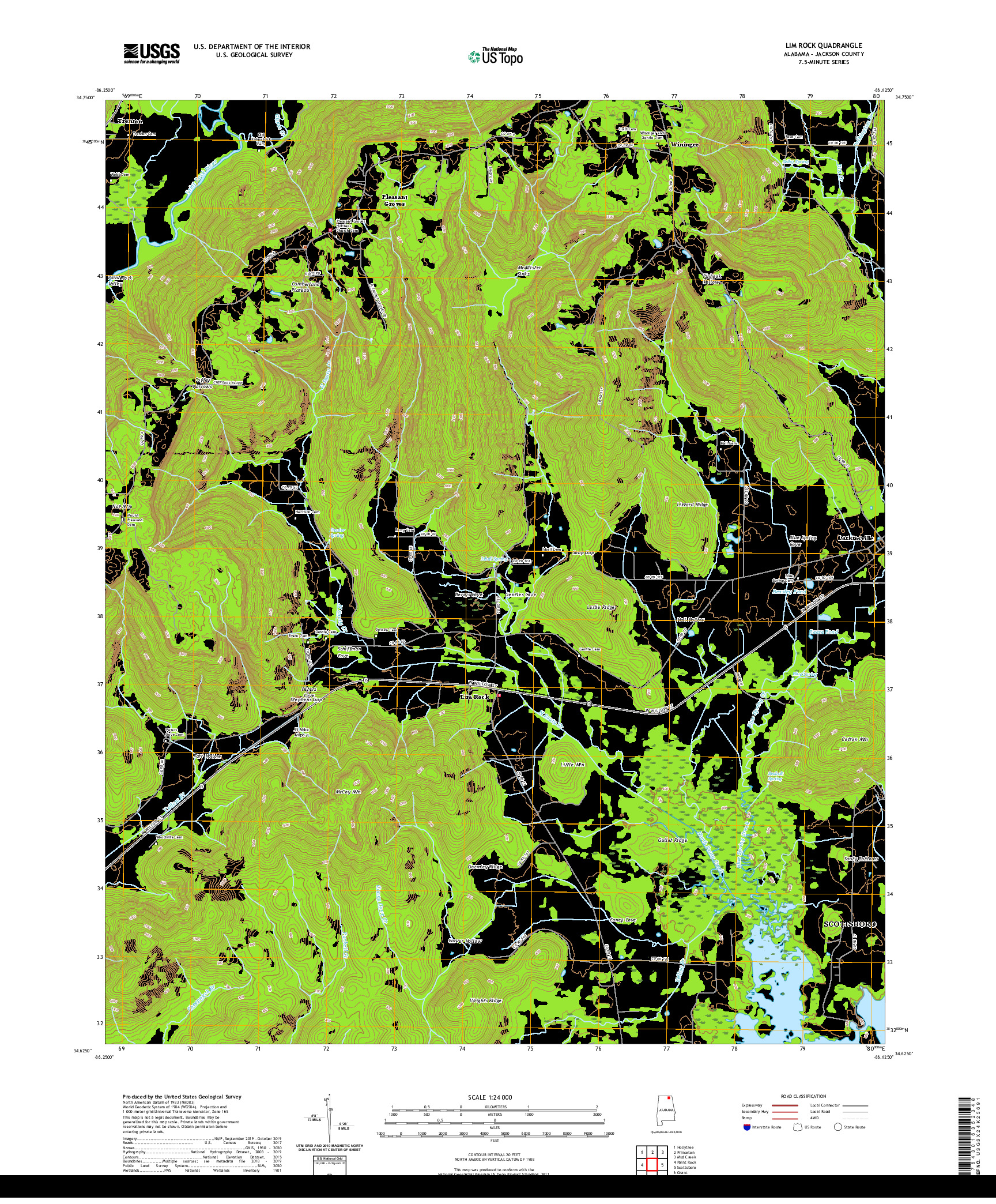 USGS US TOPO 7.5-MINUTE MAP FOR LIM ROCK, AL 2020