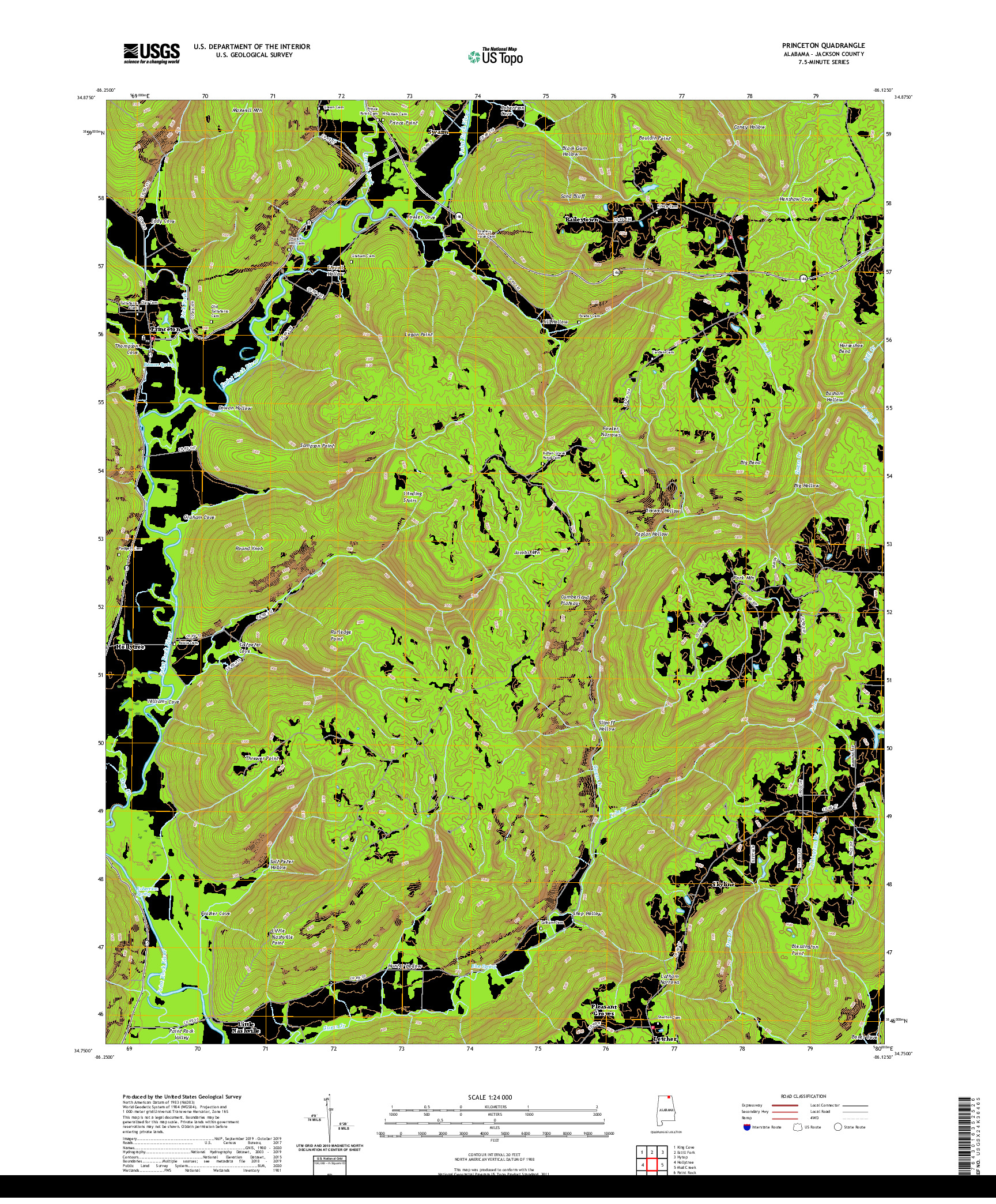 USGS US TOPO 7.5-MINUTE MAP FOR PRINCETON, AL 2020