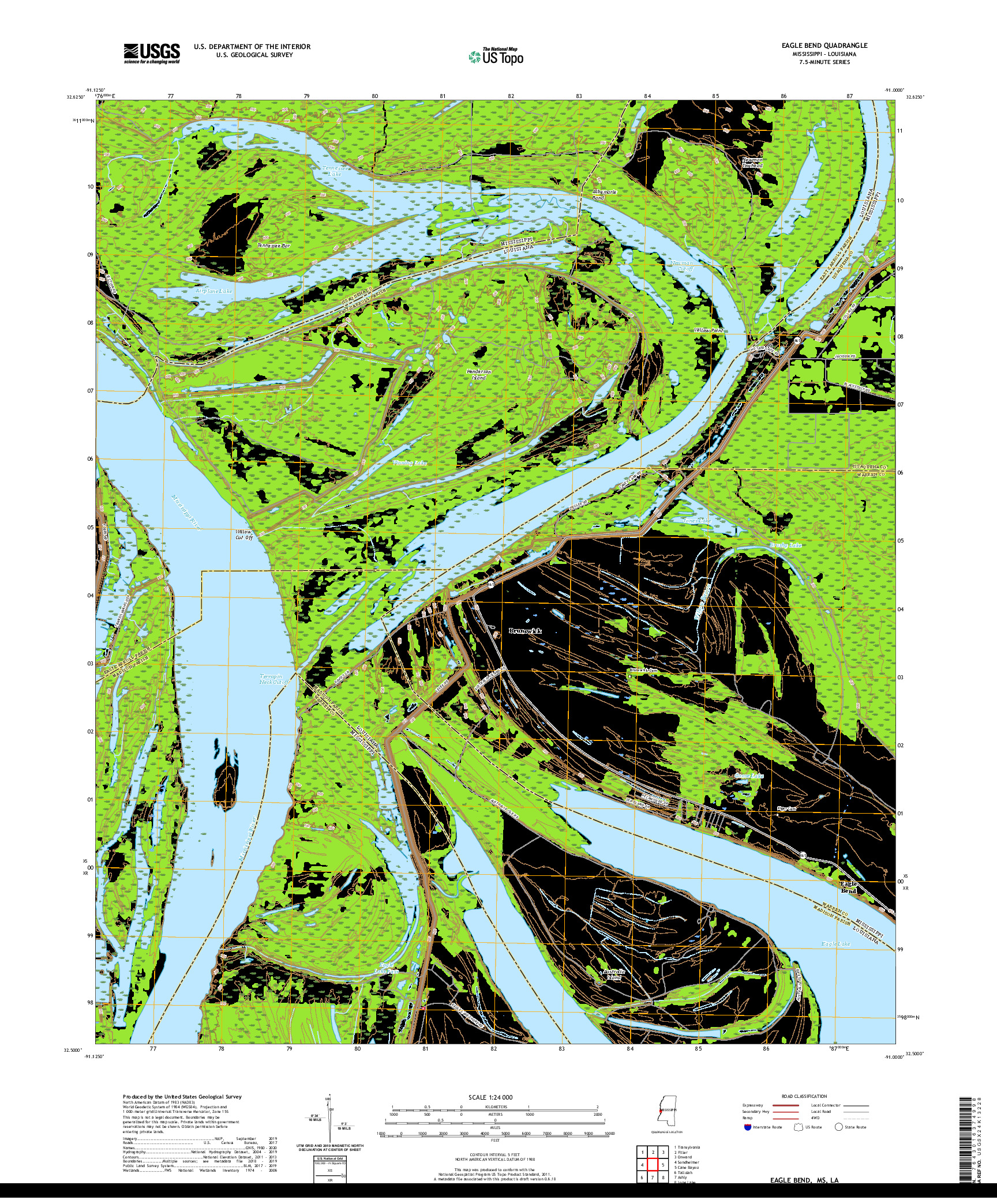 USGS US TOPO 7.5-MINUTE MAP FOR EAGLE BEND, MS,LA 2020