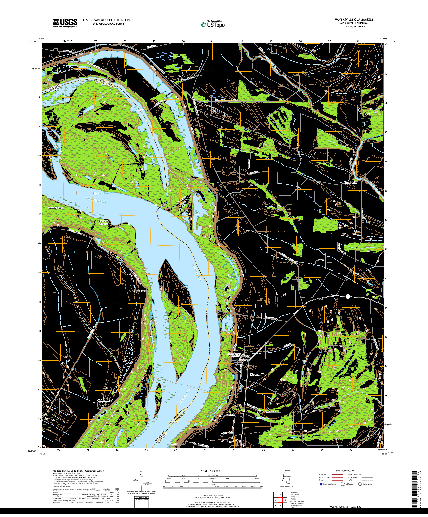 USGS US TOPO 7.5-MINUTE MAP FOR MAYERSVILLE, MS,LA 2020