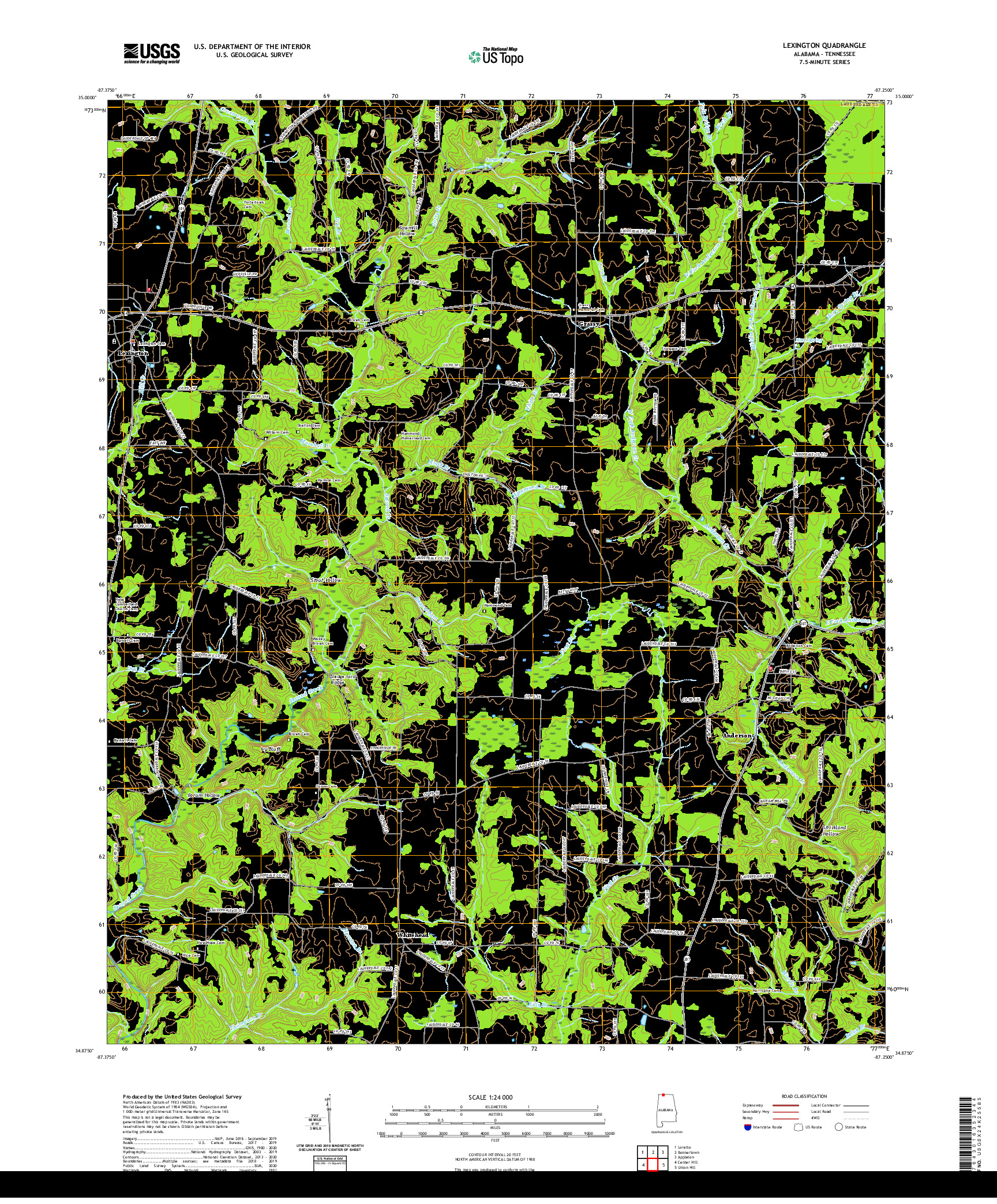 USGS US TOPO 7.5-MINUTE MAP FOR LEXINGTON, AL,TN 2020