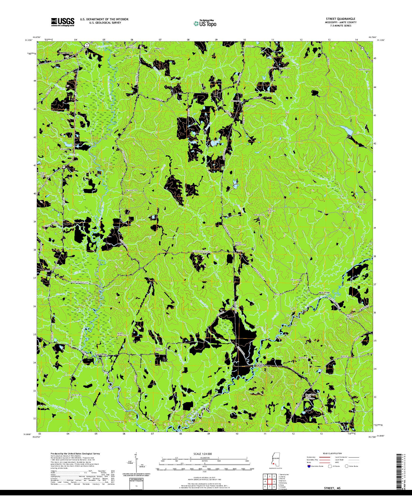 USGS US TOPO 7.5-MINUTE MAP FOR STREET, MS 2020