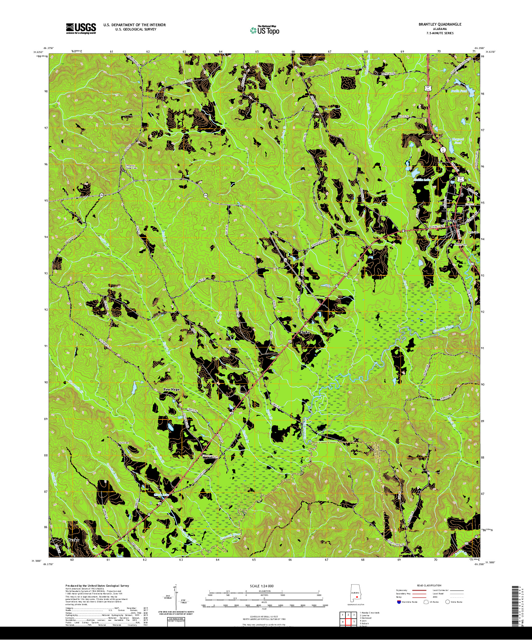 USGS US TOPO 7.5-MINUTE MAP FOR BRANTLEY, AL 2020