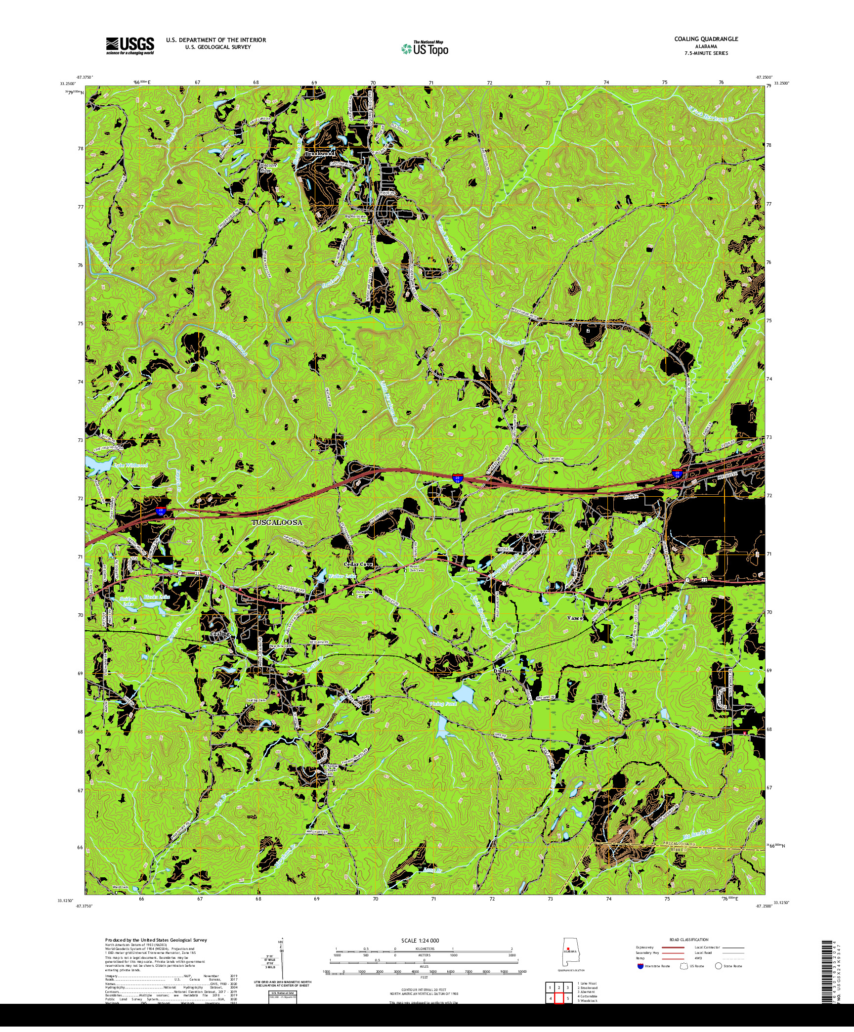 USGS US TOPO 7.5-MINUTE MAP FOR COALING, AL 2020