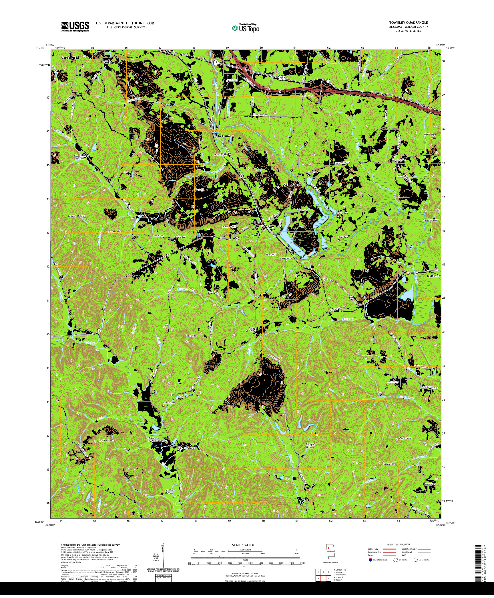 USGS US TOPO 7.5-MINUTE MAP FOR TOWNLEY, AL 2020