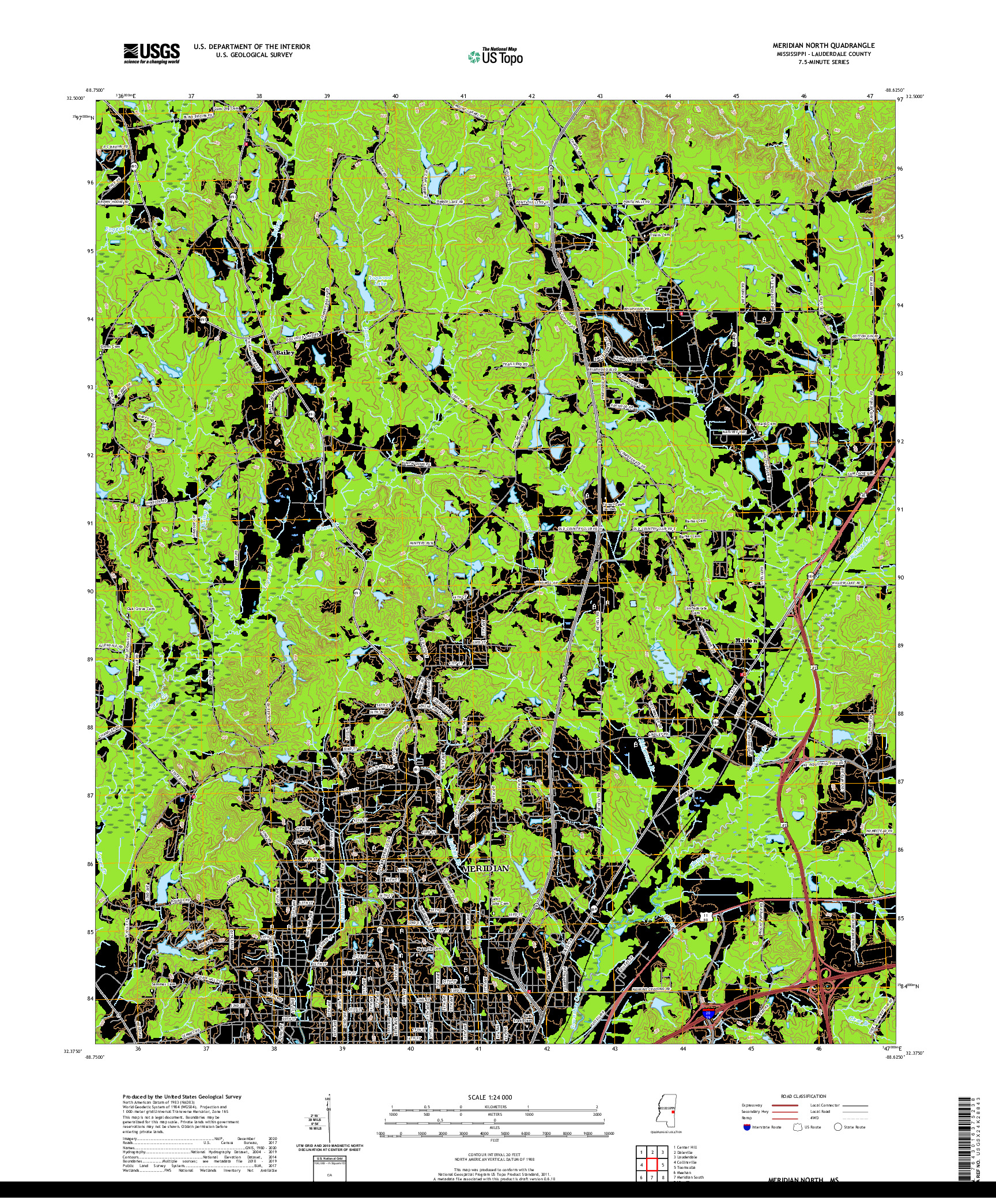 USGS US TOPO 7.5-MINUTE MAP FOR MERIDIAN NORTH, MS 2020