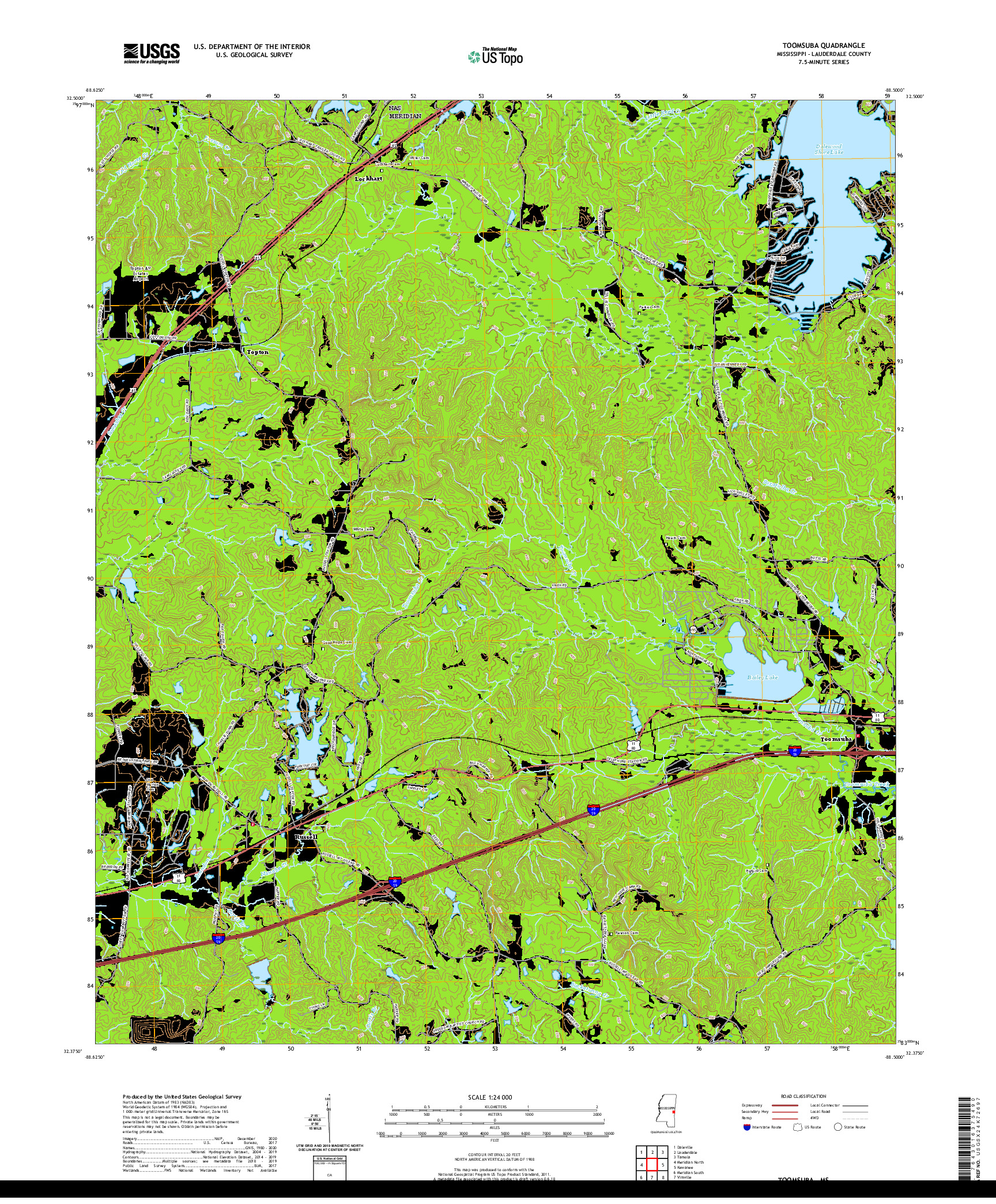 USGS US TOPO 7.5-MINUTE MAP FOR TOOMSUBA, MS 2020